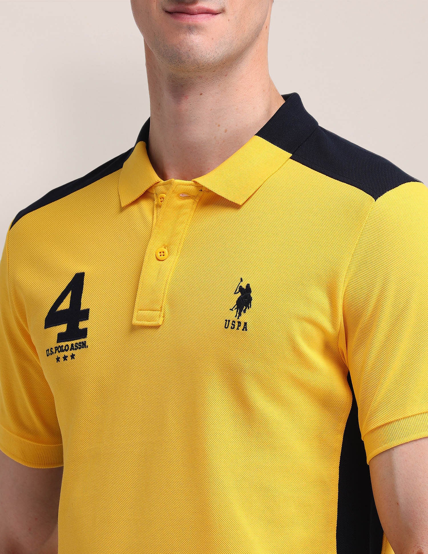 Colour Blocked Slim Fit Polo Shirt Yellow - U.S. Polo Assn. India | Large