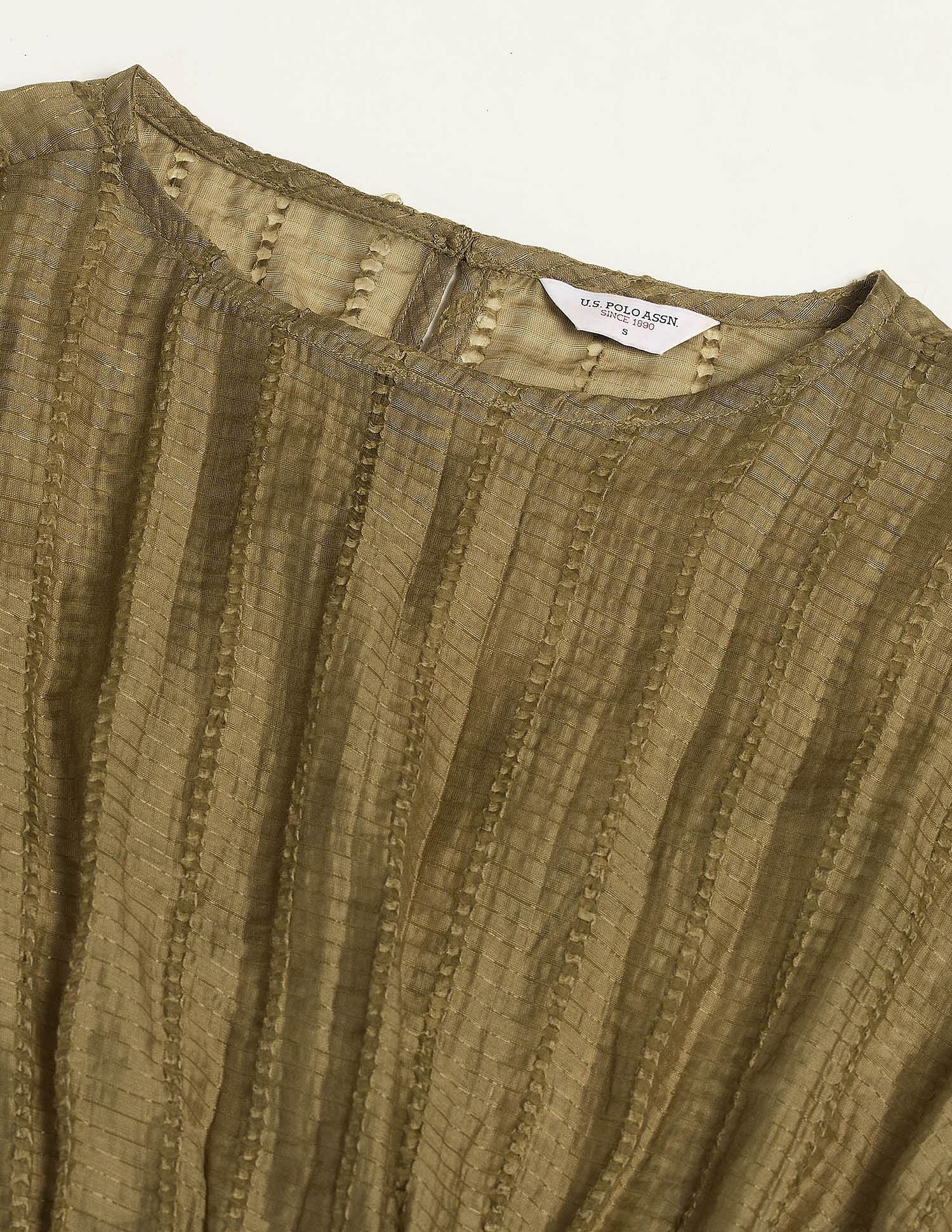 Textured Pattern A-Line Dress Green - U.S. POLO ASSN. | Large