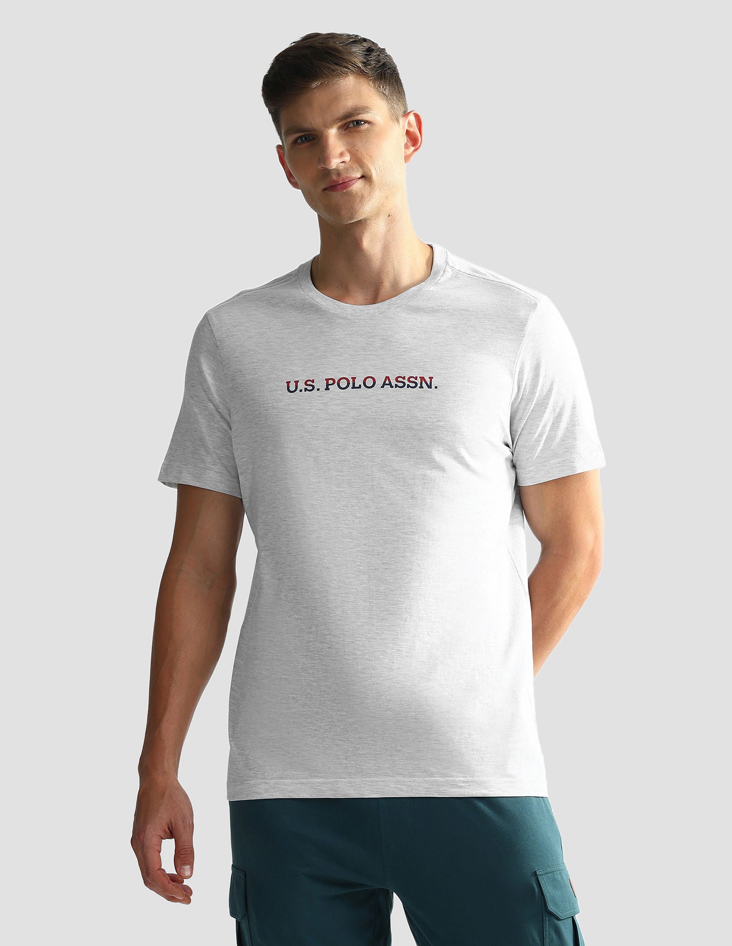 Brand Print Cotton OEE02 Lounge T-Shirt - Pack Of 2 Navy and Grey Mel - U.S. POLO ASSN. | Large