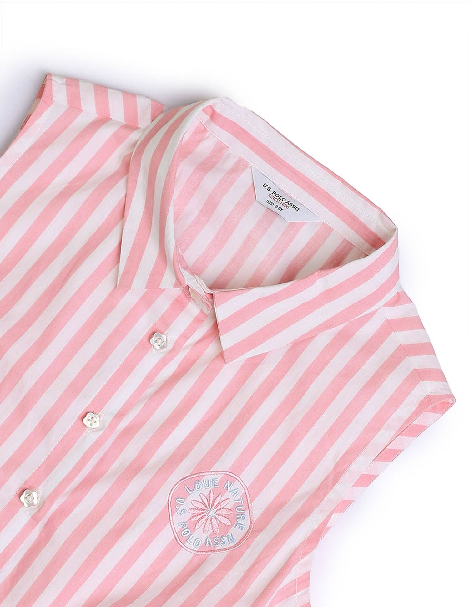 Girls Vertical Striped Fit And Flare Dress Pink - U.S. POLO ASSN. | Large