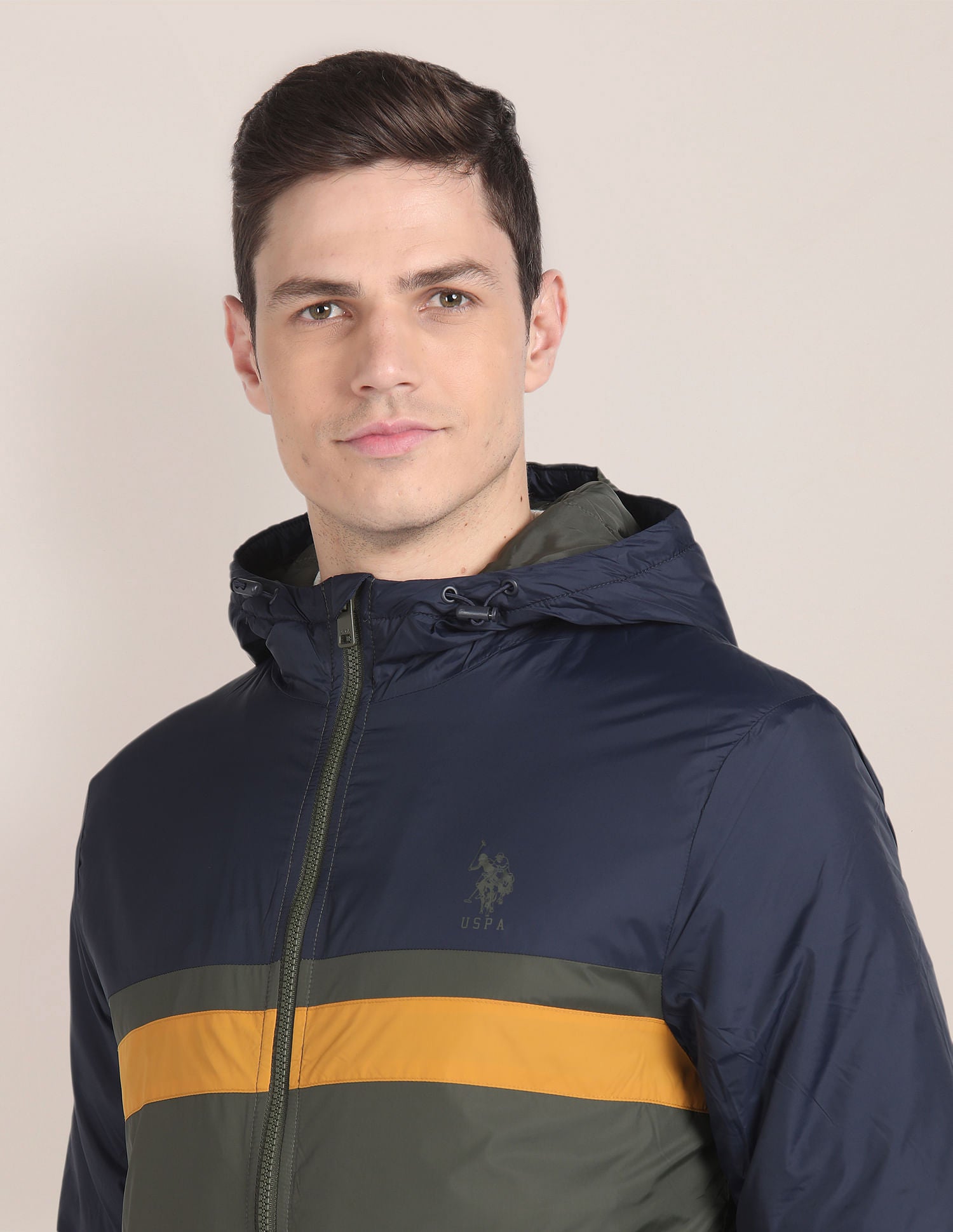 Colour Block Hooded Jacket Olive - U.S. POLO ASSN. | Large