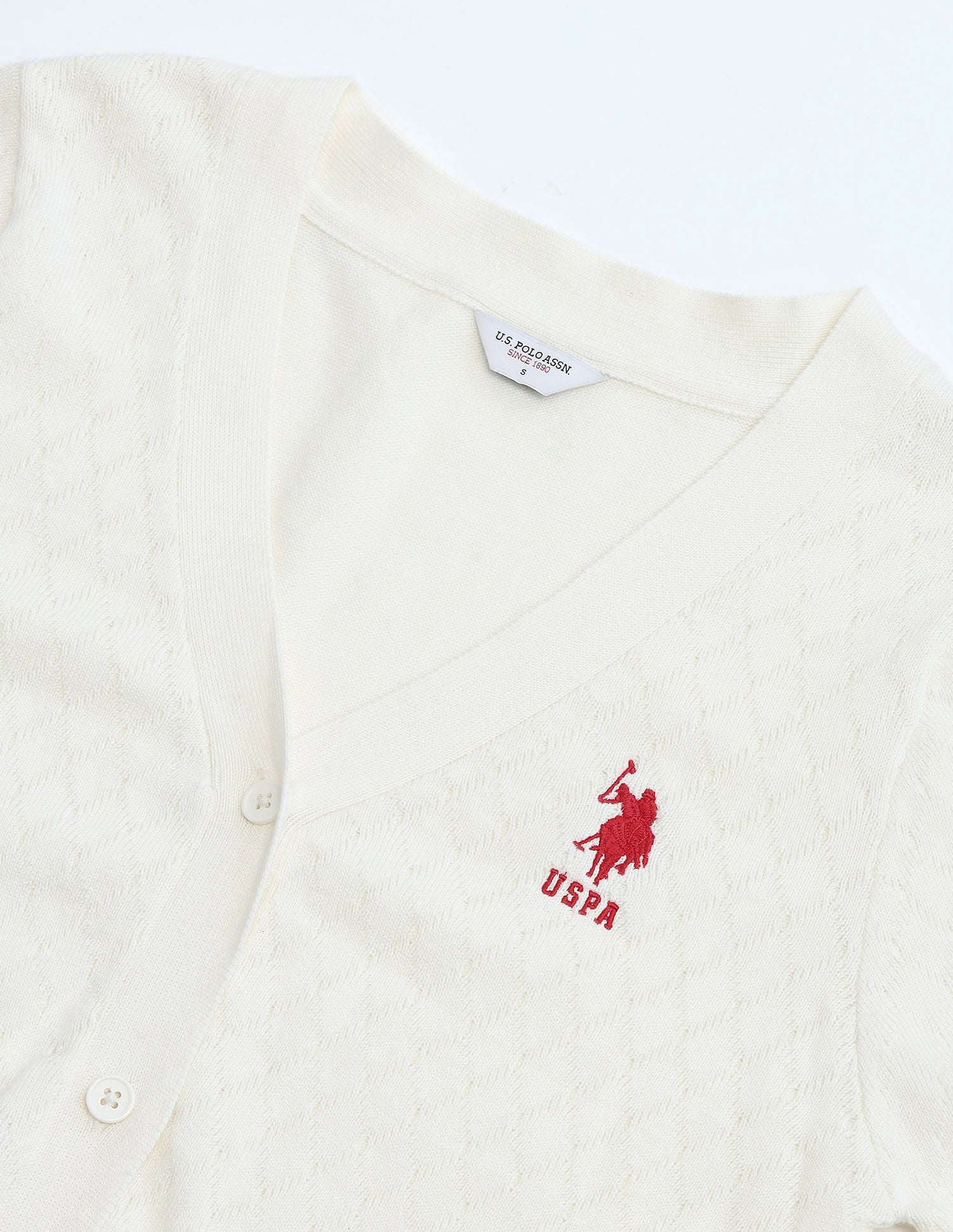 Cable Knit Tipped Cardigan Off White - U.S. Polo Assn. India | Large