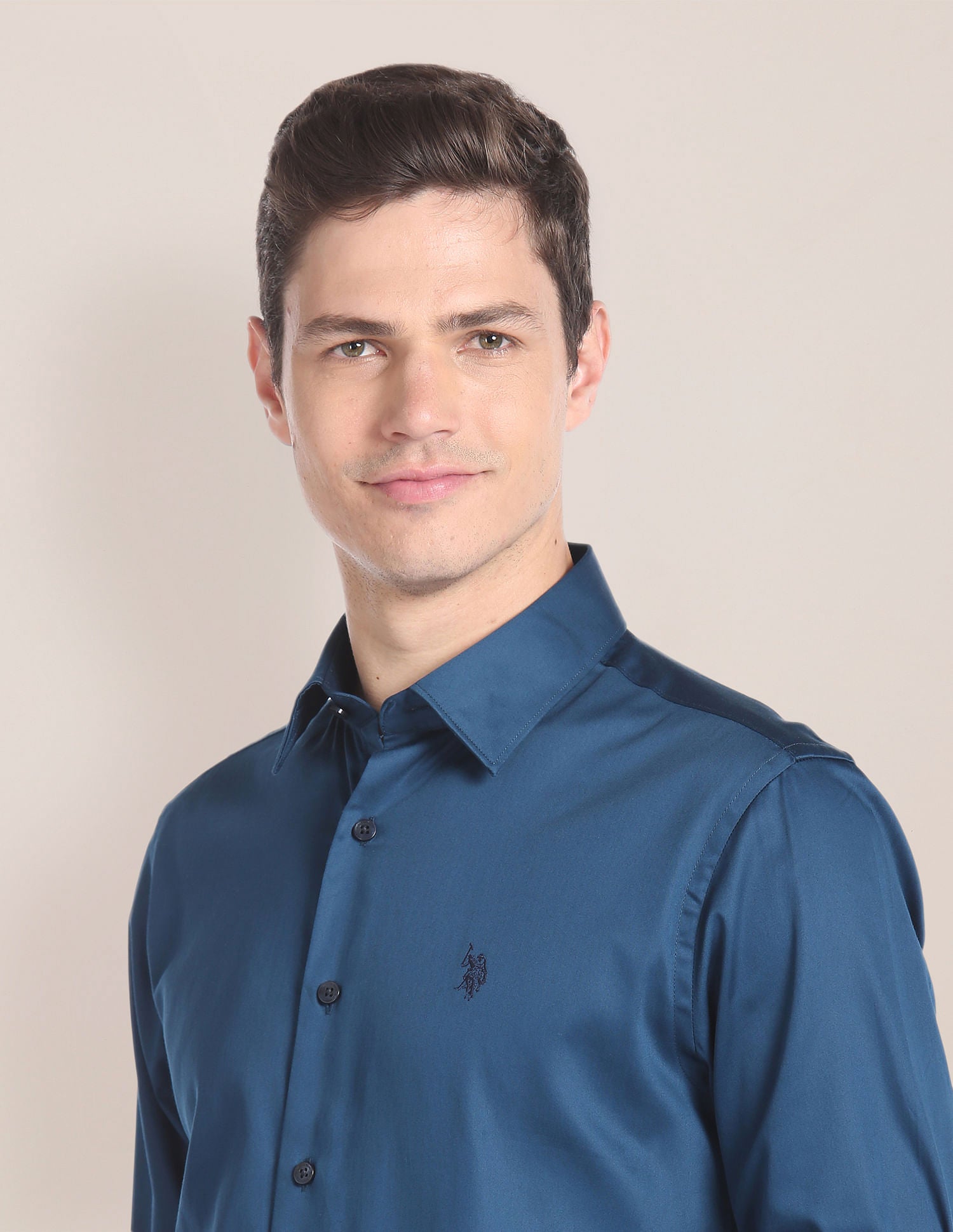 Solid Sateen Shirt Teal - U.S. POLO ASSN. | Large