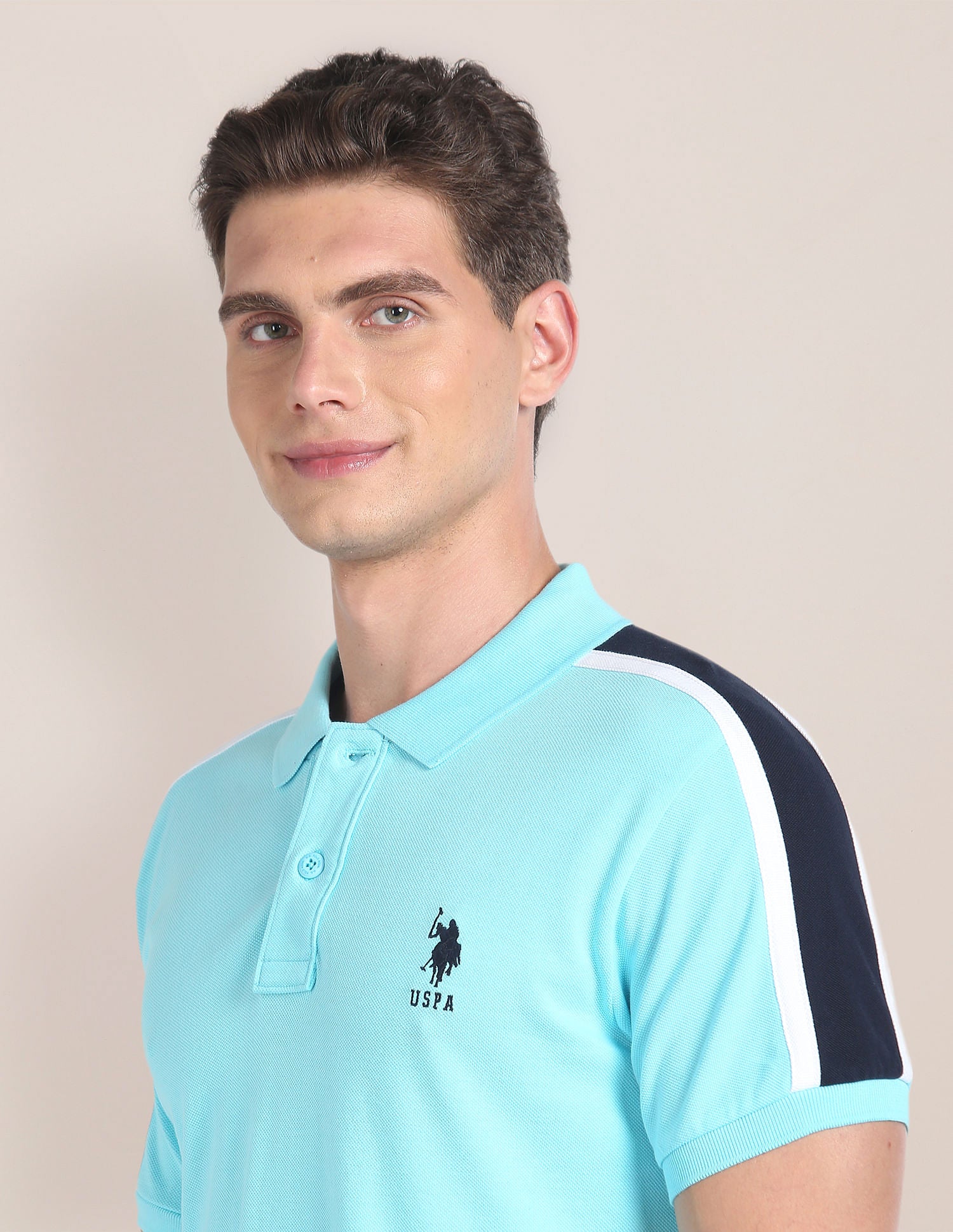 Colour Block Slim Fit Polo Shirt Turquoise - U.S. Polo Assn. India | Large