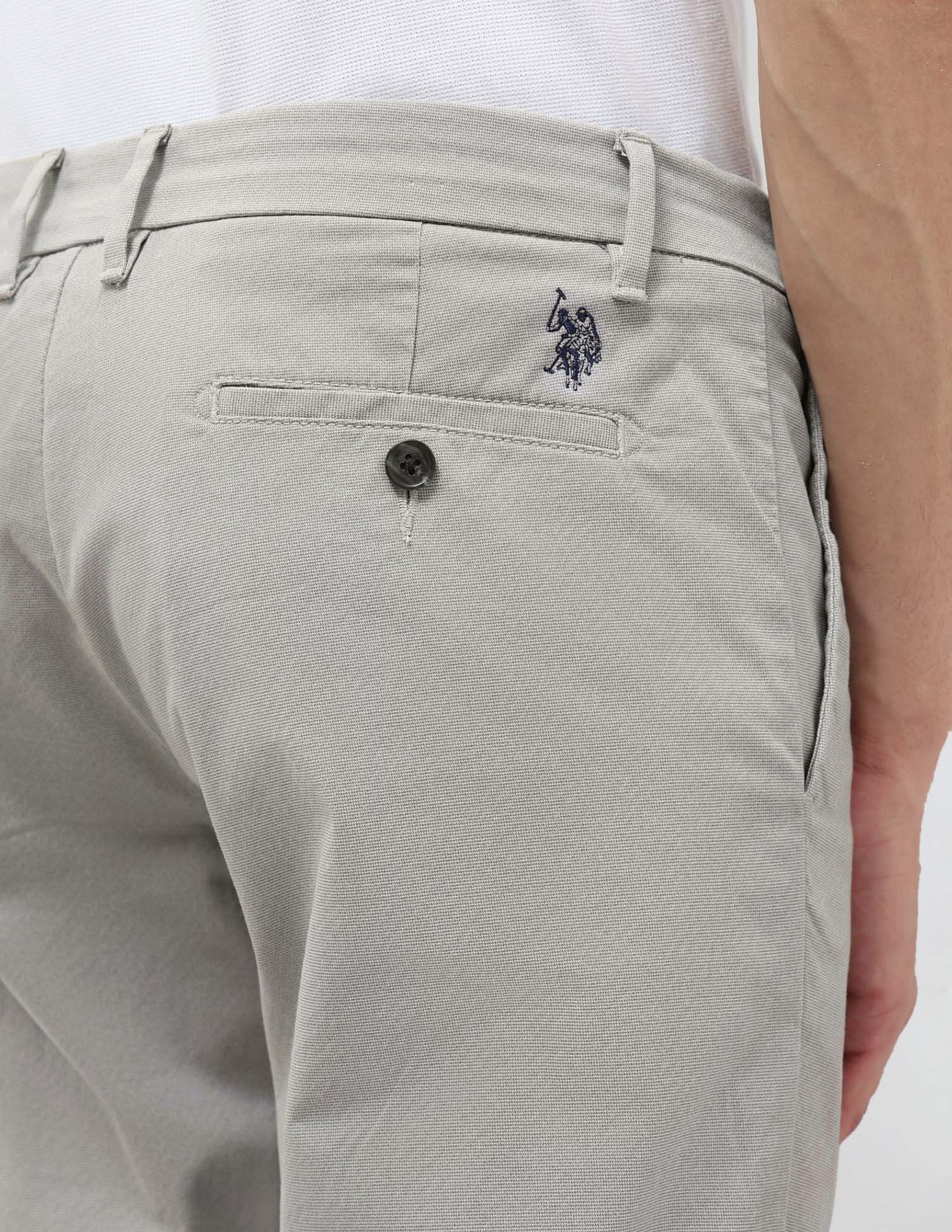 Textured Slim Fit Trousers Light Grey - U.S. Polo Assn. India | Large