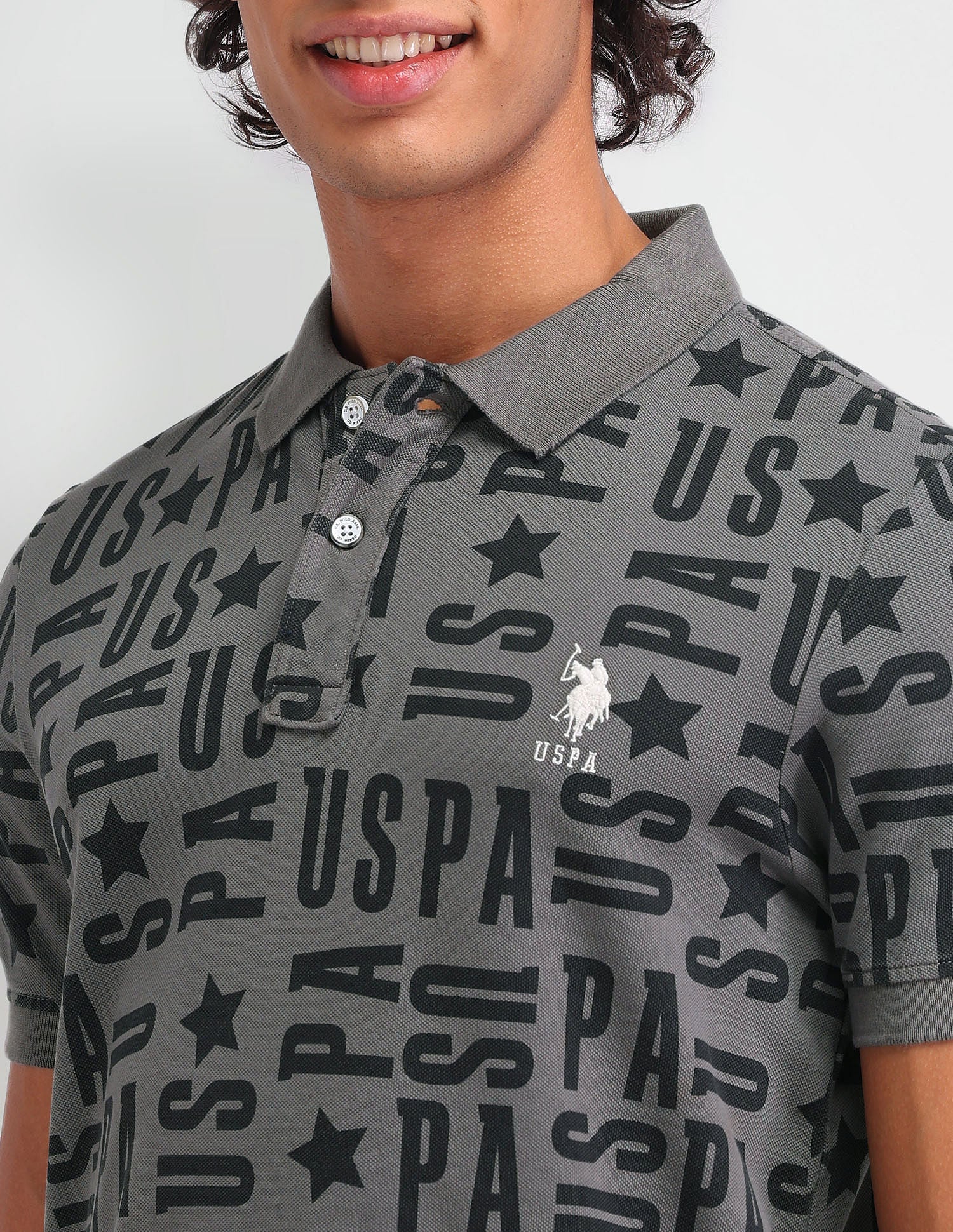 All Over Printed Muscle Fit Polo Shirt Grey - U.S. Polo Assn. India | Large