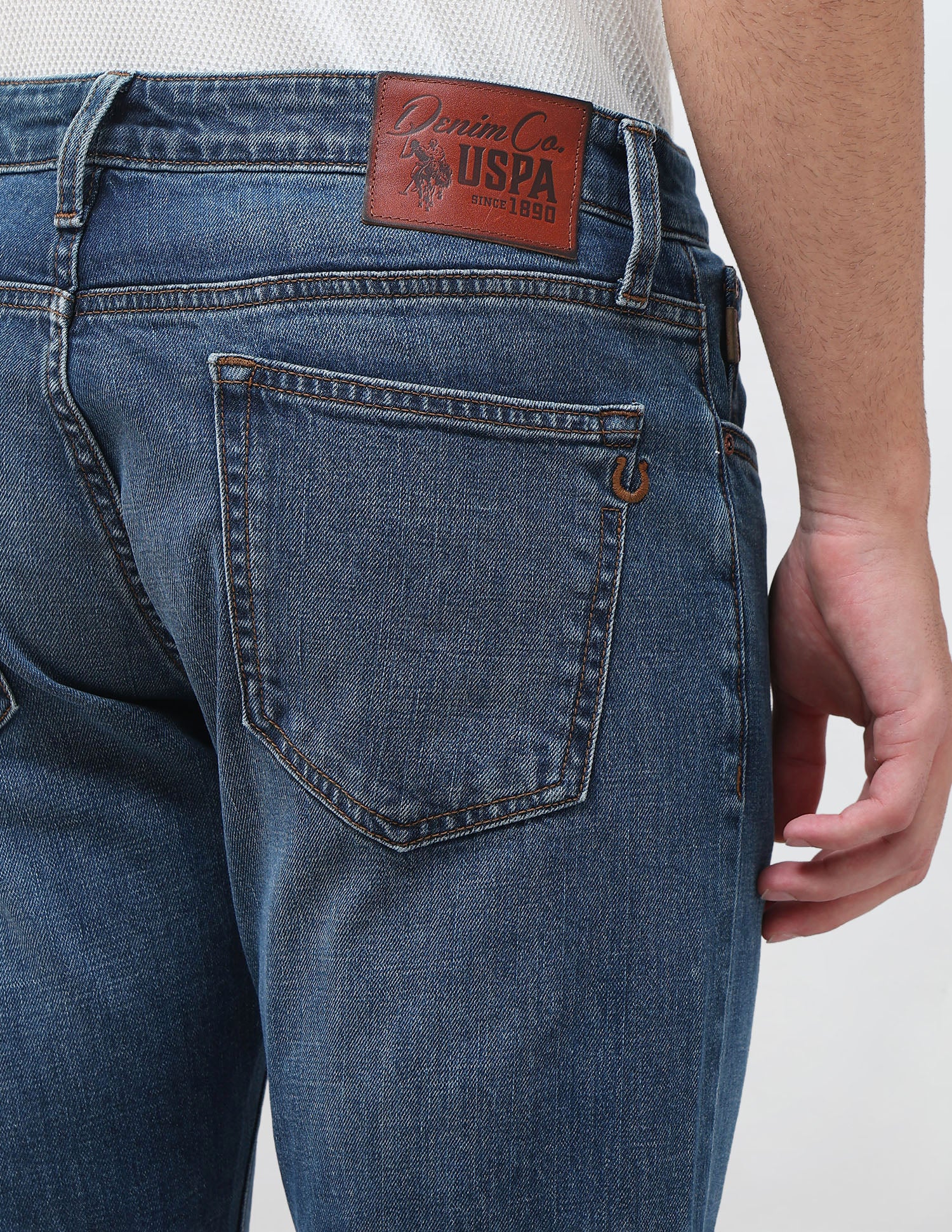 Brandon Slim Tapered Fit Blue Jeans Mid Blue - U.S. Polo Assn. India | Large