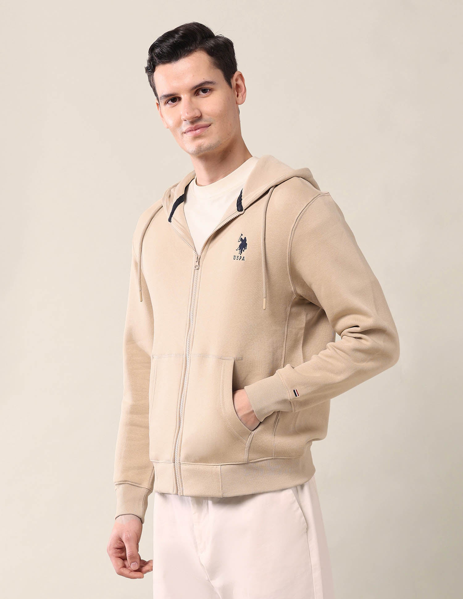 Solid Regular Fit Sweatshirt Beige - U.S. Polo Assn. India | Large