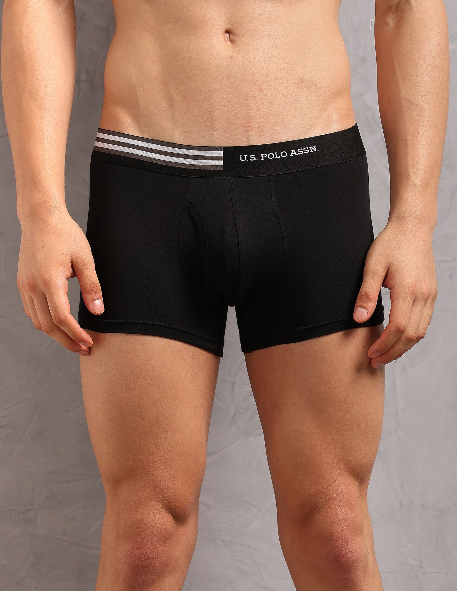Striped Waistband OET19 Trunks - Pack Of 2 Dark Olive and Uspa Black - U.S. Polo Assn. India | Large
