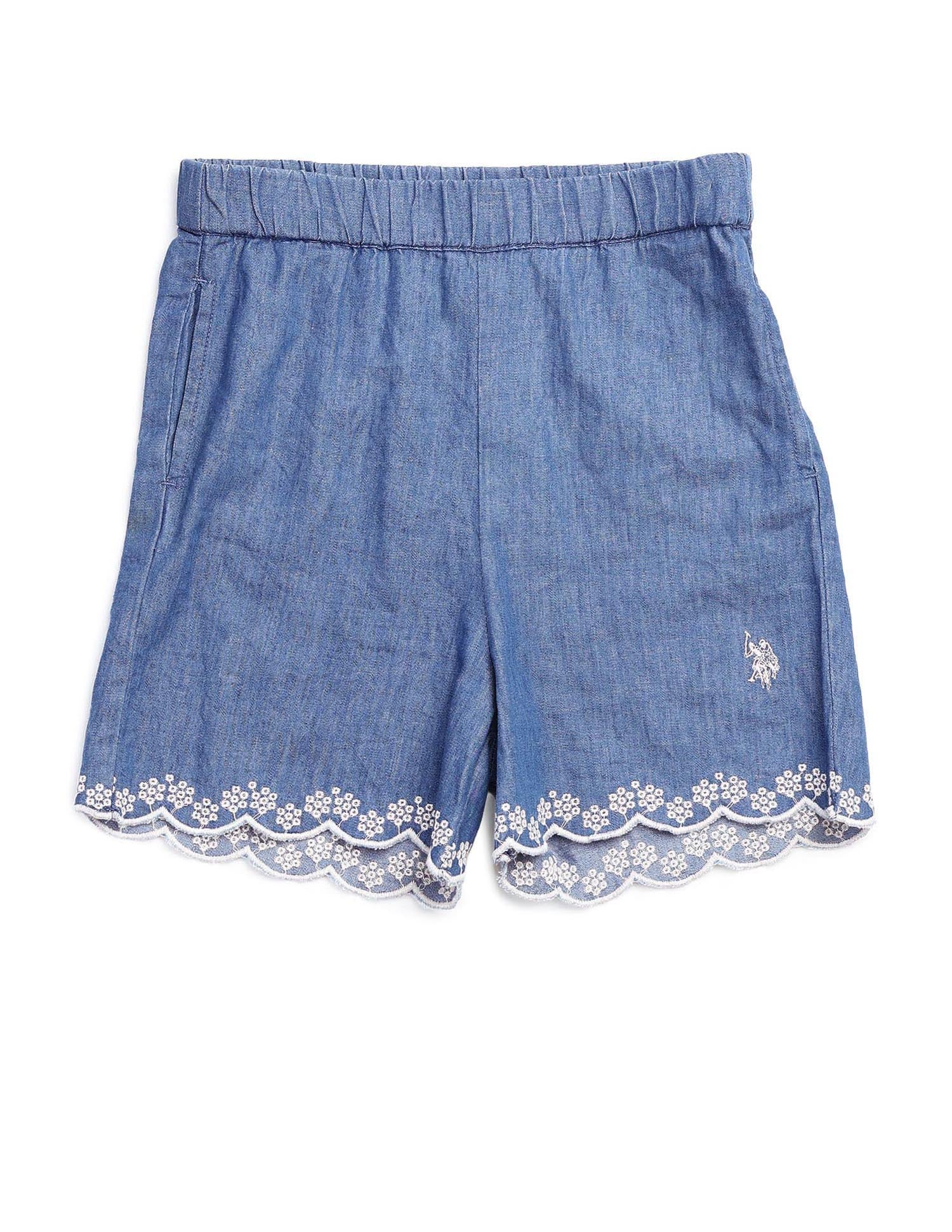 Girls Embroidered Denim Shorts Blue - U.S. Polo Assn. India | Large