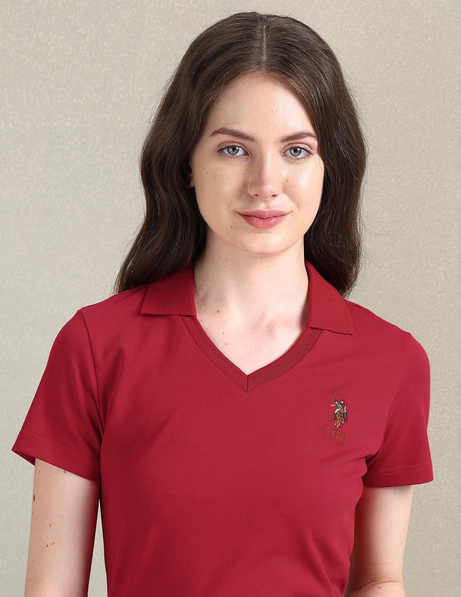 V-Neck Pique Polo Shirt Red - U.S. POLO ASSN. | Large