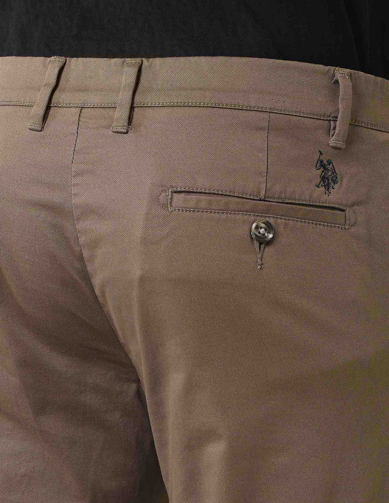 Denver Slim Fit Satin Print Trousers Brown - U.S. Polo Assn. India | Large