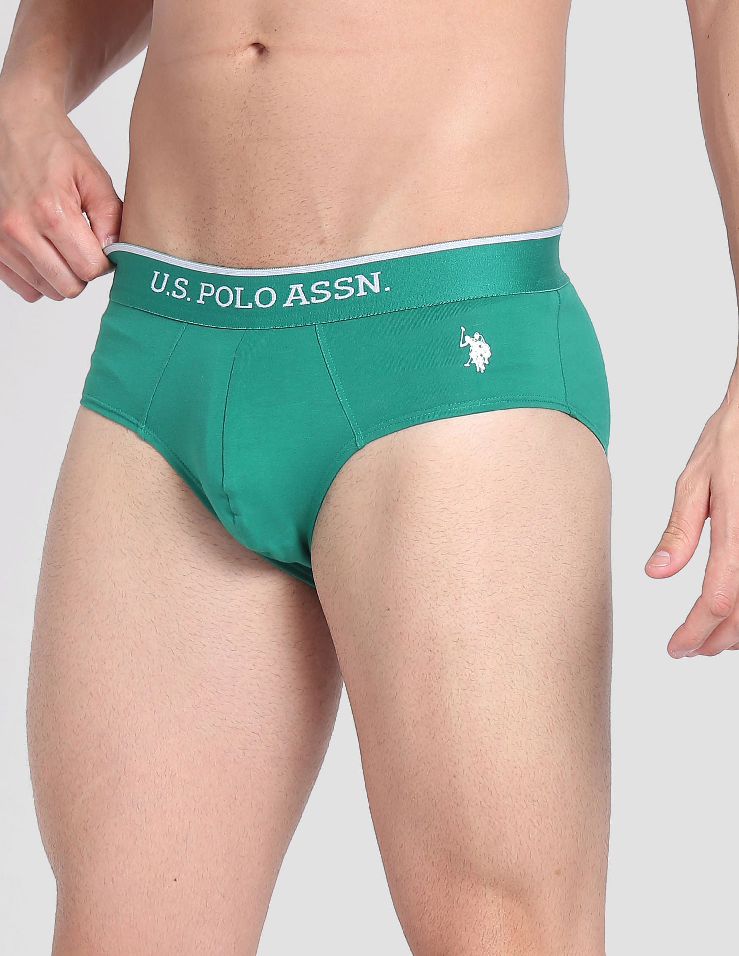 Elasticized Waist Solid EB004 Briefs  - Pack Of 3 Black, Green And Navy - U.S. POLO ASSN. | Large