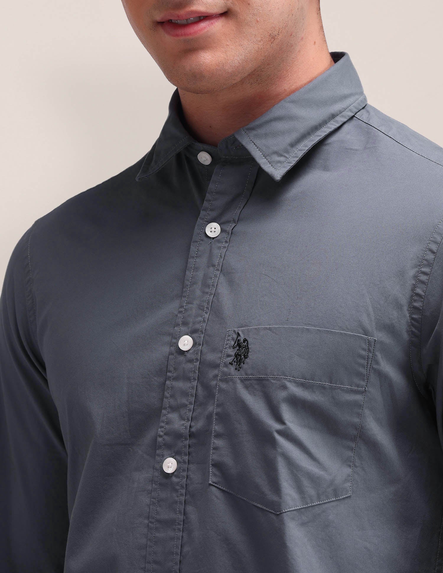 Slim Fit Solid Shirt Grey - U.S. Polo Assn. India | Large