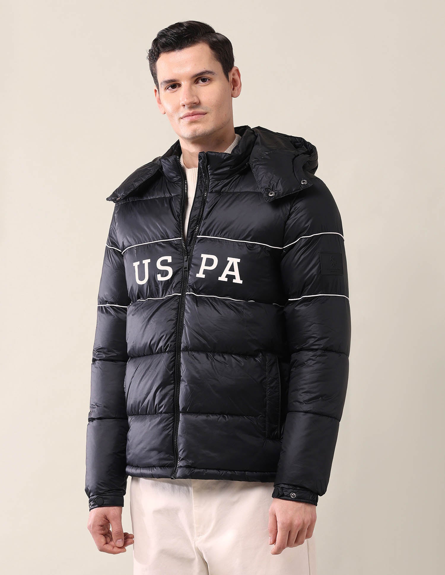 Colourblocked Regular Fit Puffer Jacket Black - U.S. Polo Assn. India | Large