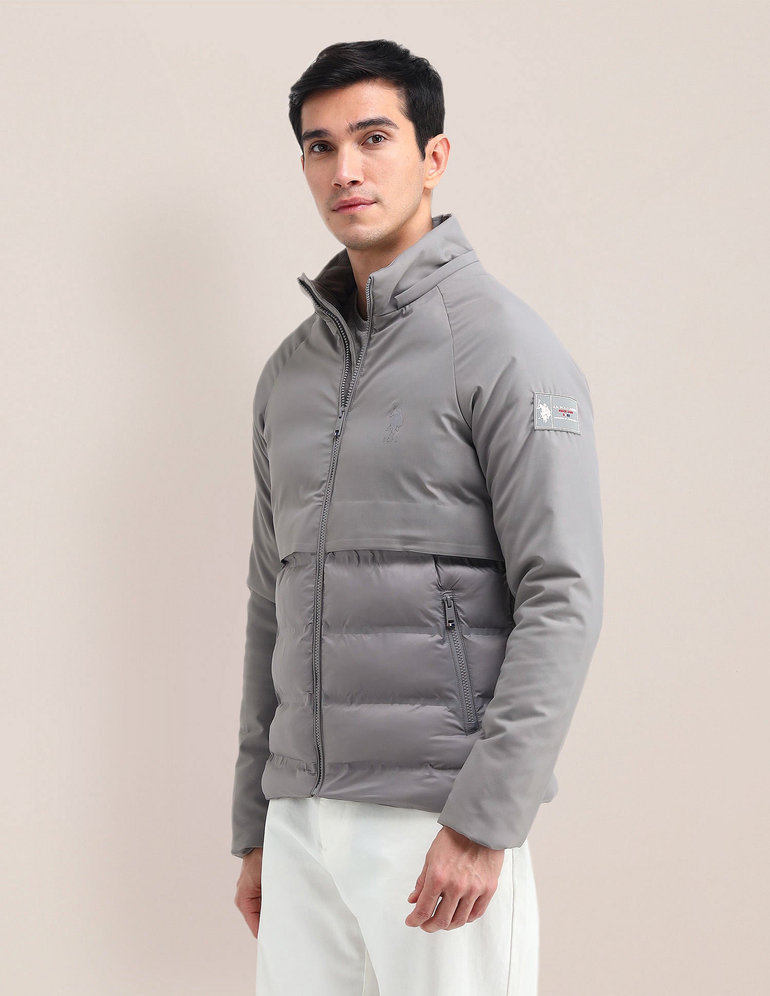 Solid Hooded Puffer Jacket Grey - U.S. Polo Assn. India | Large