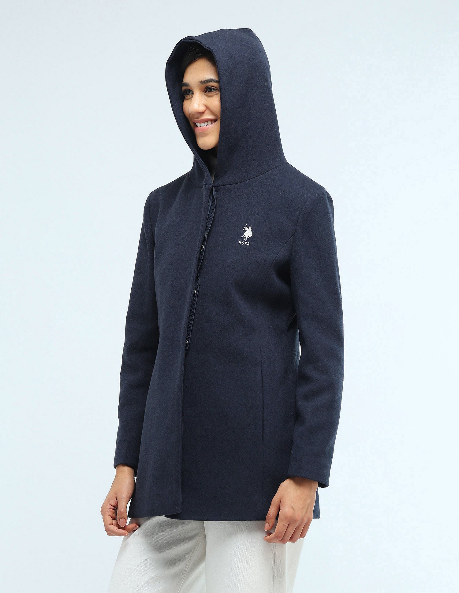 Longline Solid Hooded Jacket Navy - U.S. POLO ASSN. | Large