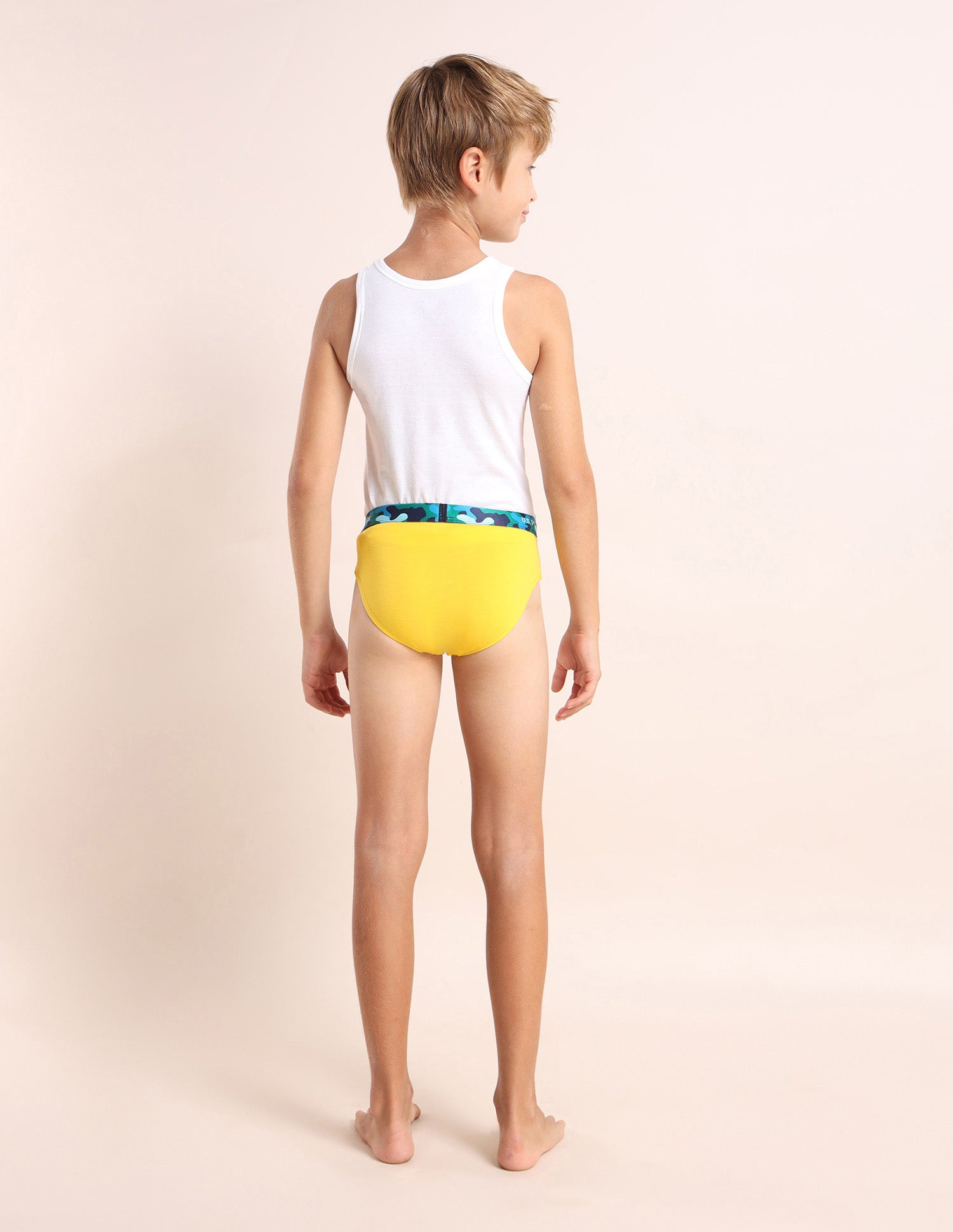 Boys Cotton Spandex Solid Briefs - Pack Of 5 Red, Green, Lemon, Puprle and Blue - U.S. POLO ASSN. | Large