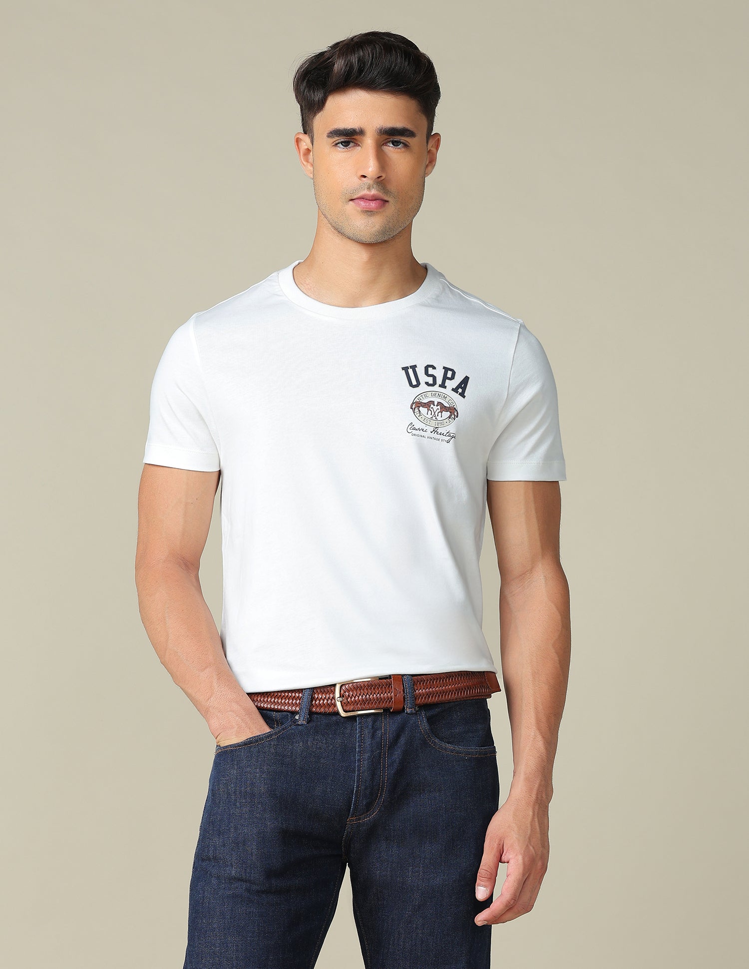 Muscle Fit Brand Printed T- Shirt Ivory - U.S. POLO ASSN. | Large