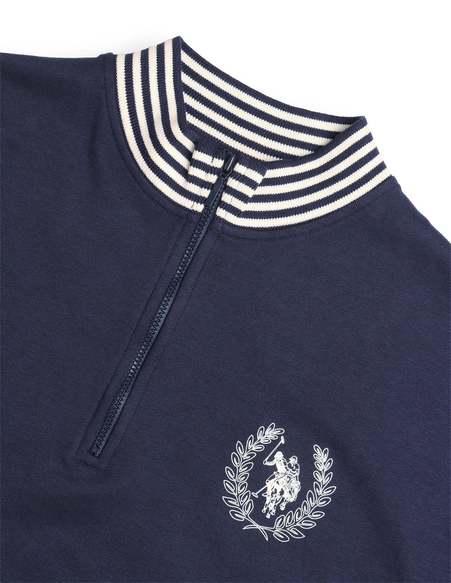 Solid Regular Fit Zipper Sweatshirt Navy - U.S. Polo Assn. India | Large