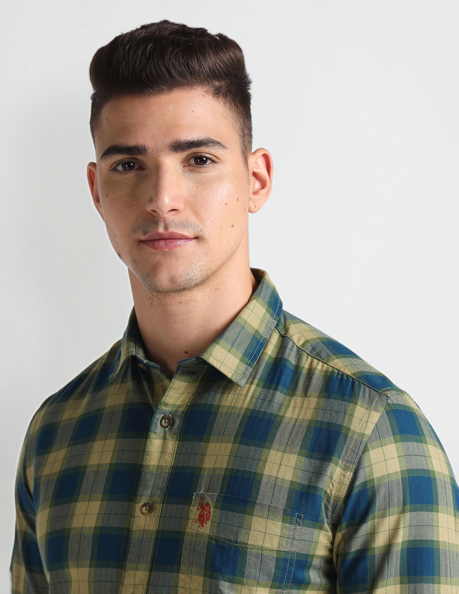 Tartan Check Herringbone Shirt Blue - U.S. Polo Assn. India | Large