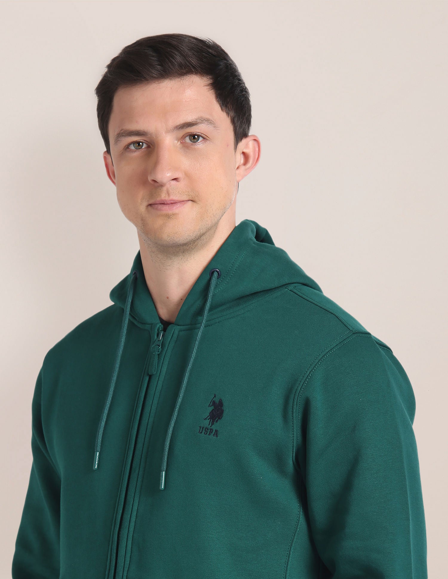 Solid Hooded Sweatshirt Dark Green - U.S. Polo Assn. India | Large