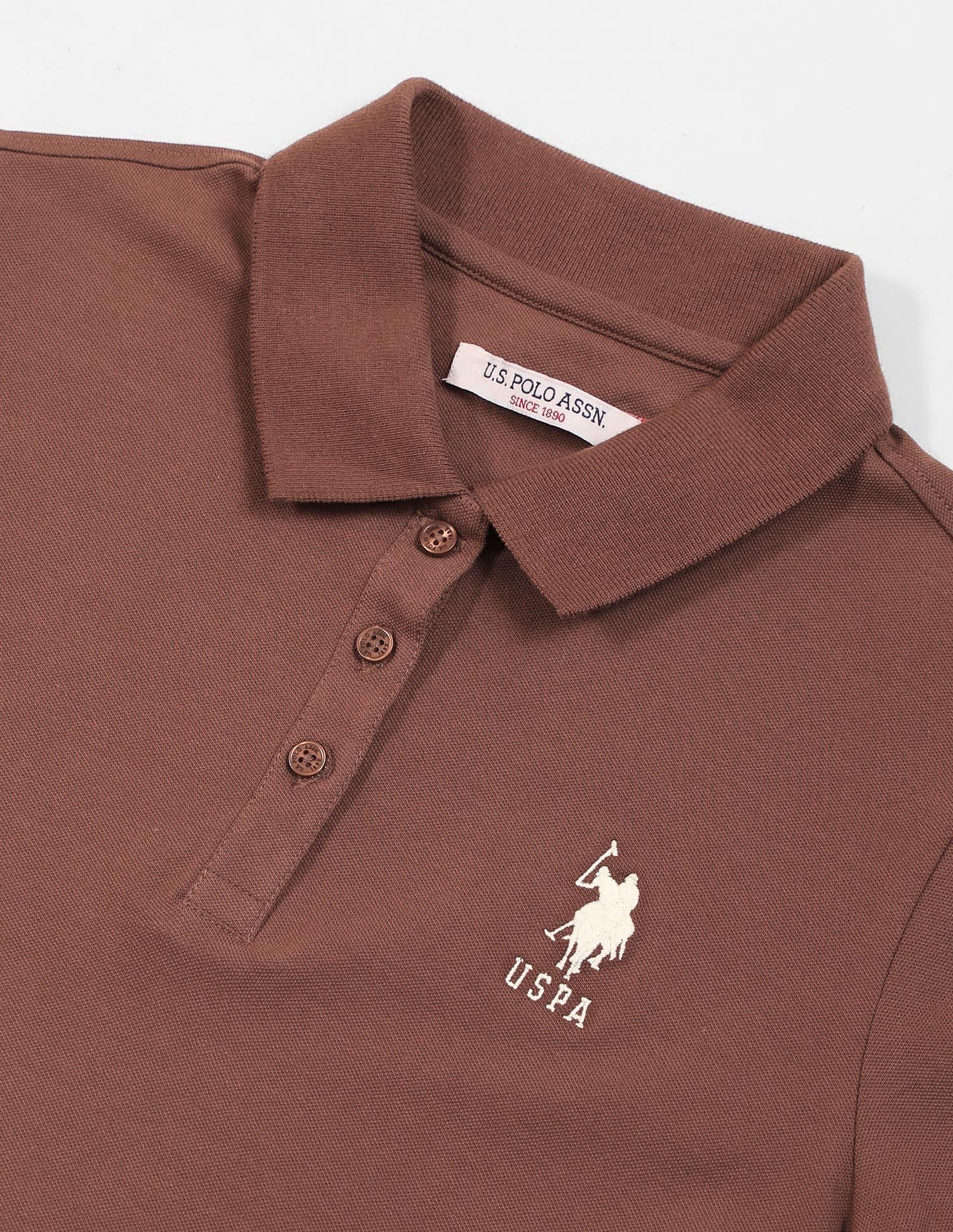 Regular Fit Solid Polo Shirt Brown - U.S. Polo Assn. India | Large