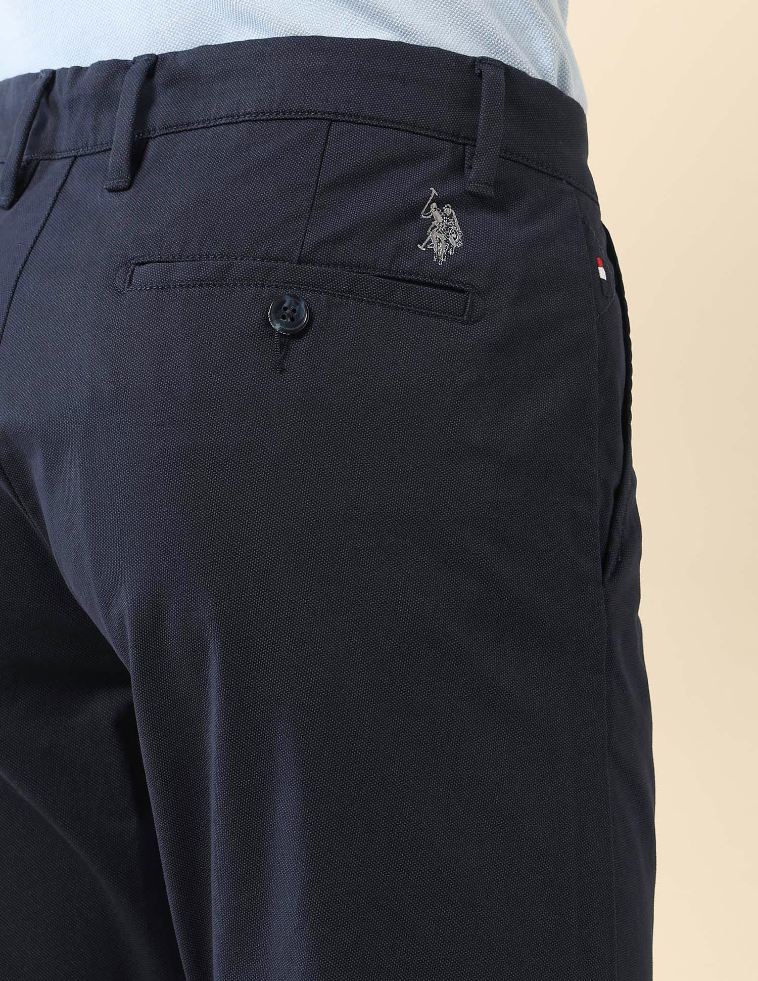 Textured Austin Slim Fit Trousers Navy - U.S. Polo Assn. India | Large