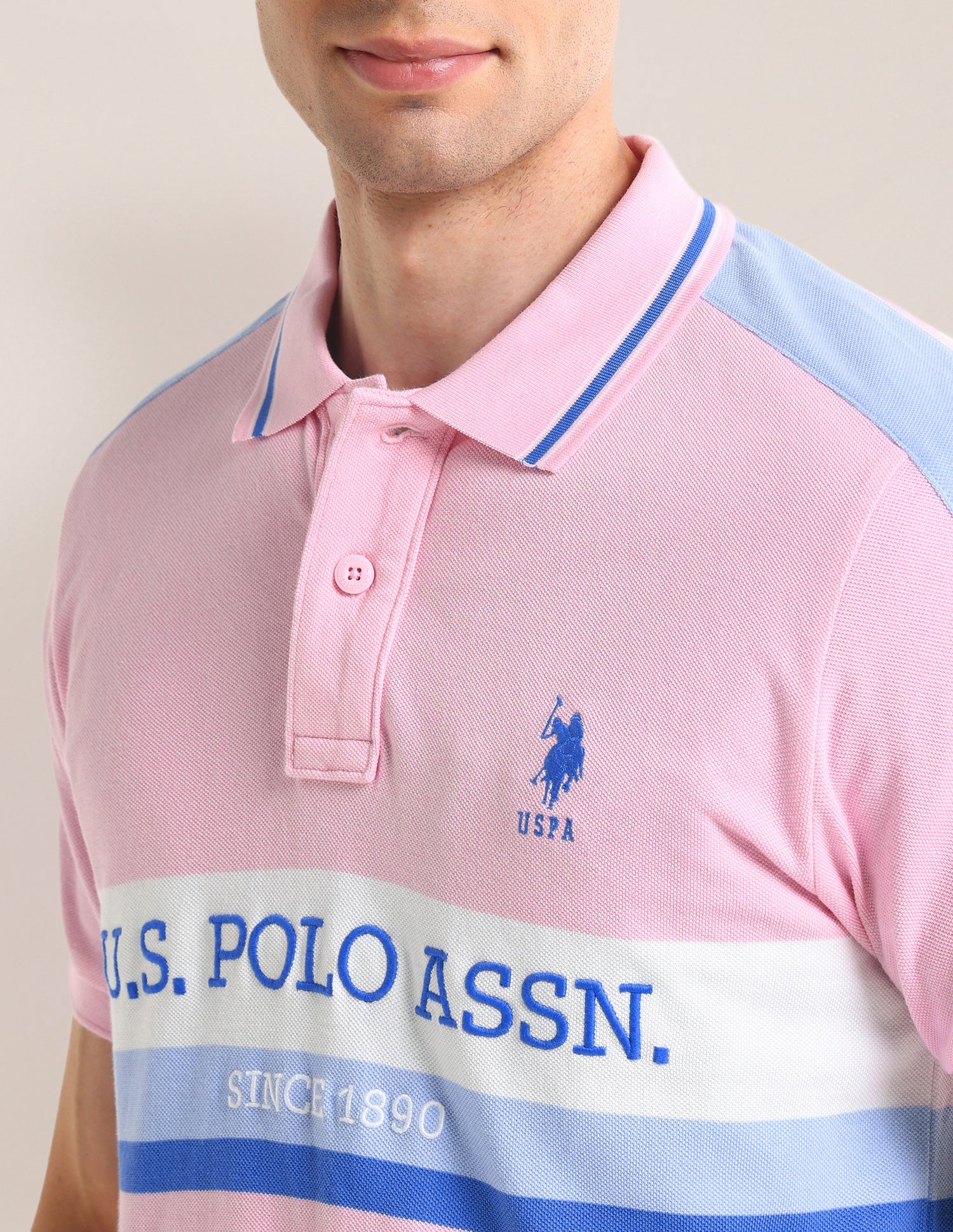 Horizontal Striped Slim Fit Polo Shirt Light-Pink - U.S. POLO ASSN. | Large