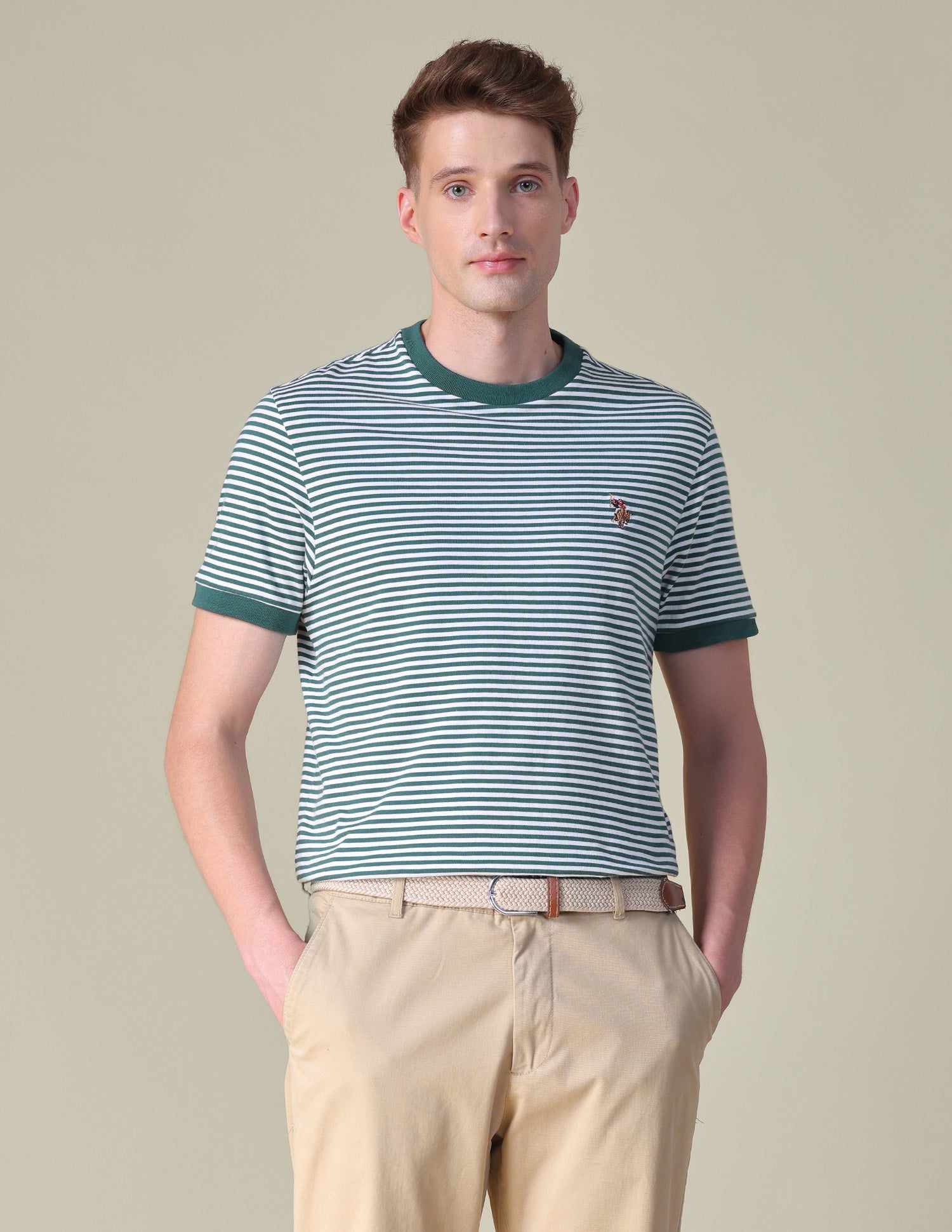 Horizontal Striped Slim Fit T-Shirt Dark Green - U.S. POLO ASSN. | Large