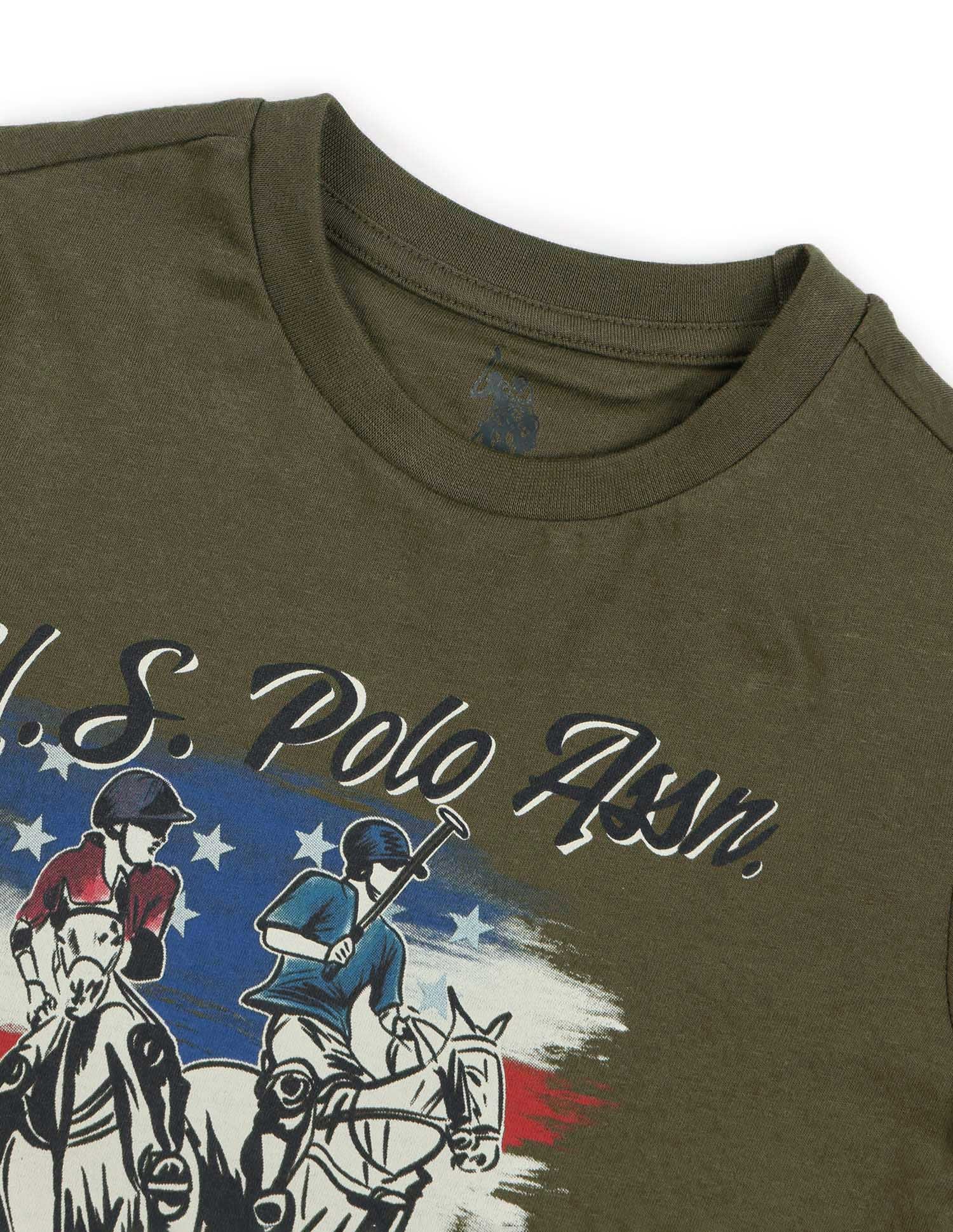 Boys Graphic Printed Regular Fit T-Shirt Olive - U.S. POLO ASSN. | Large