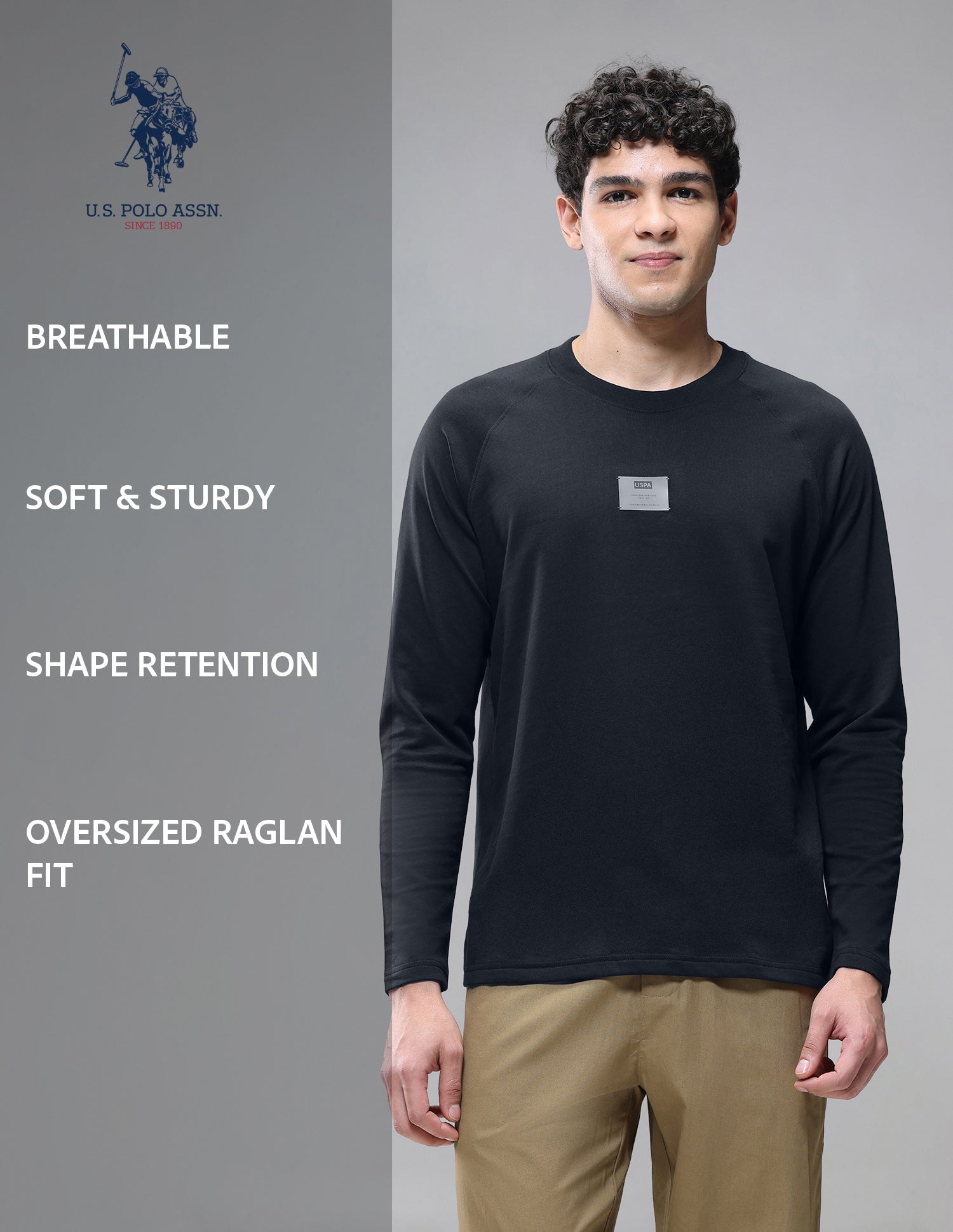 Raglan Full Sleeve Loopknit Lounge T-Shirt Uspa Black - U.S. Polo Assn. India | Large