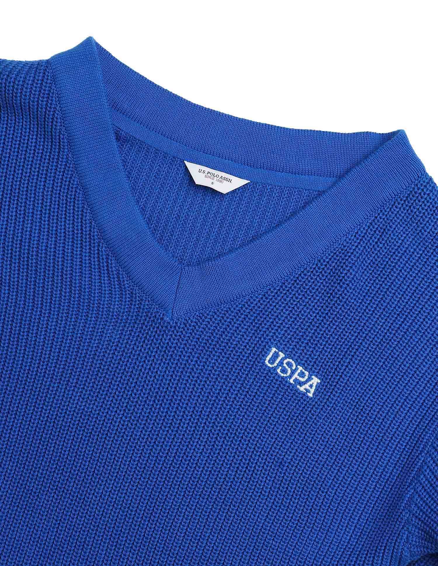 Drop Shoulder Fit Solid Sweater Blue - U.S. POLO ASSN. | Large