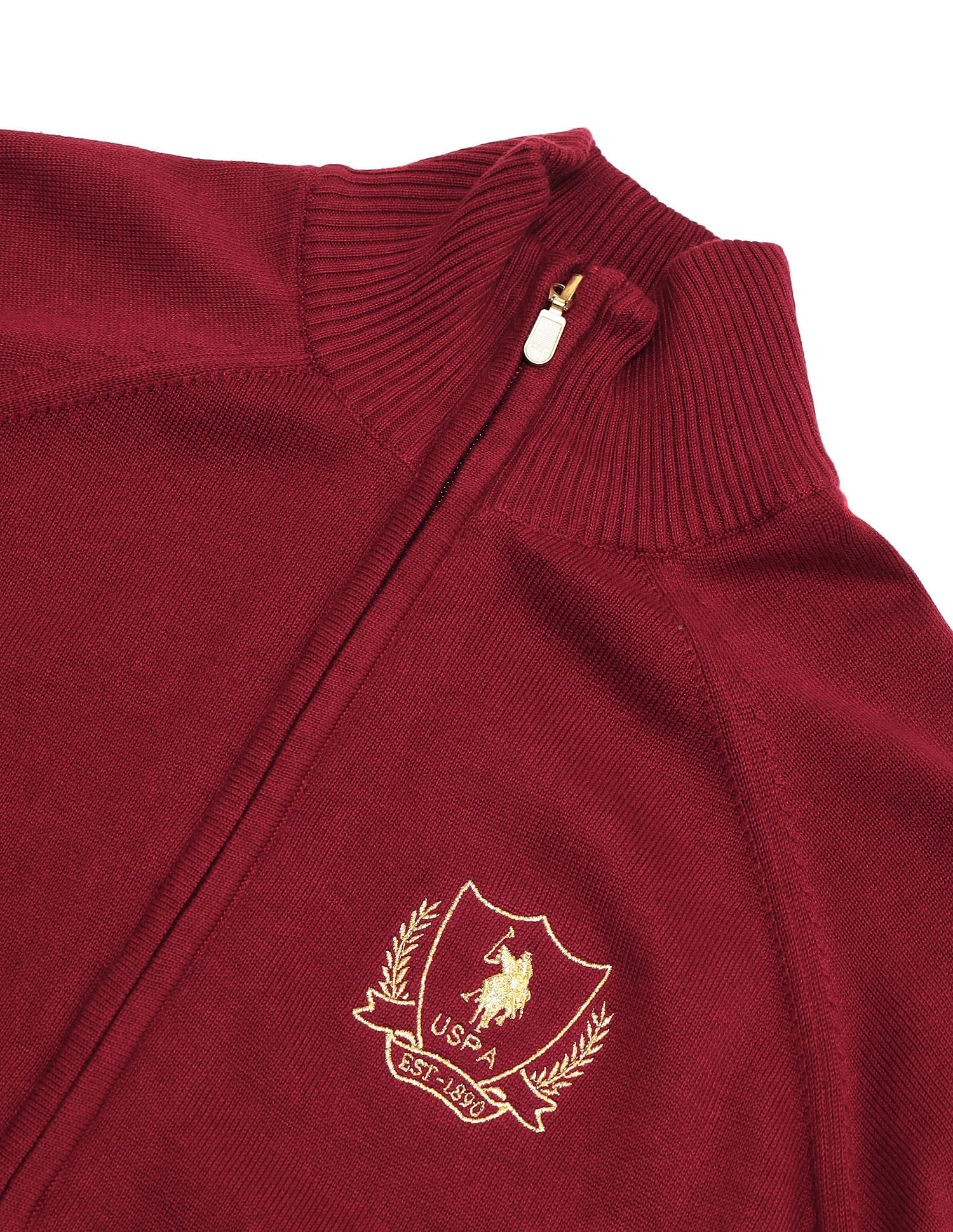 Crest Logo Full Zipper Sweater Red - U.S. POLO ASSN. | Large