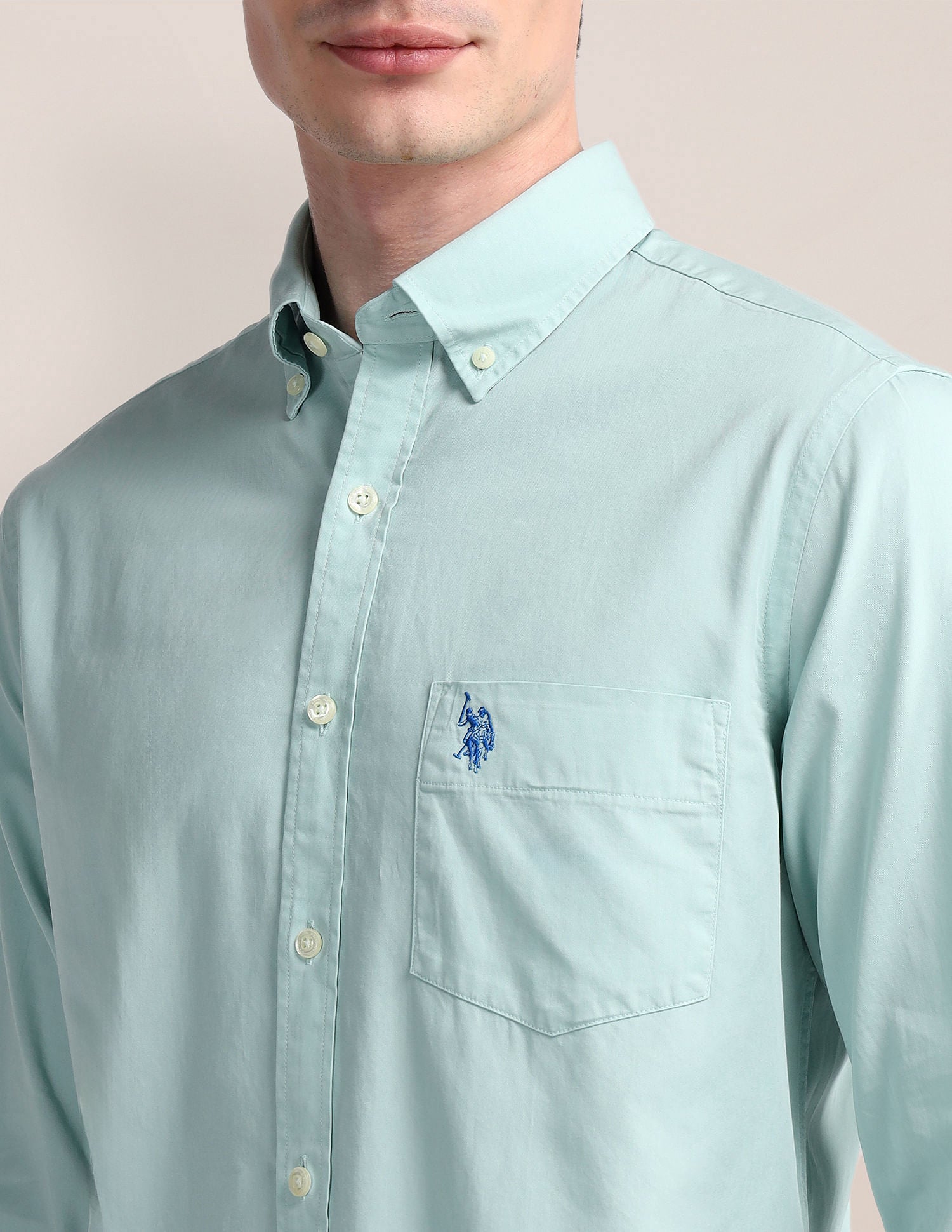 Tailored Fit Cotton Twill Shirt Light Green - U.S. POLO ASSN. | Large