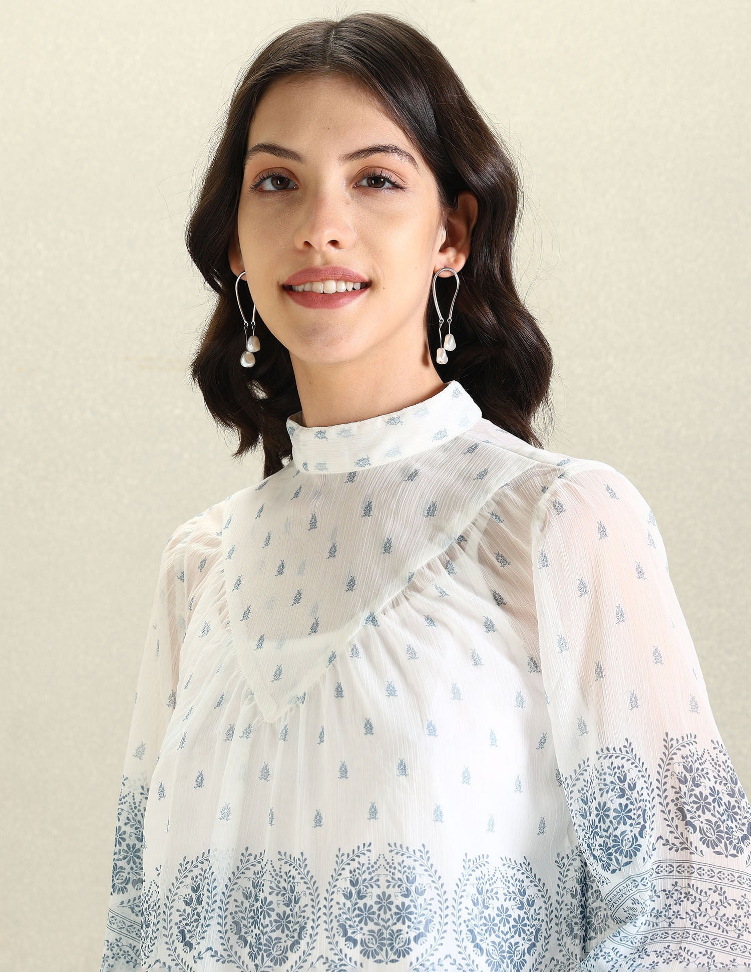 Floral Printed Chiffon Top Off White - U.S. POLO ASSN. | Large