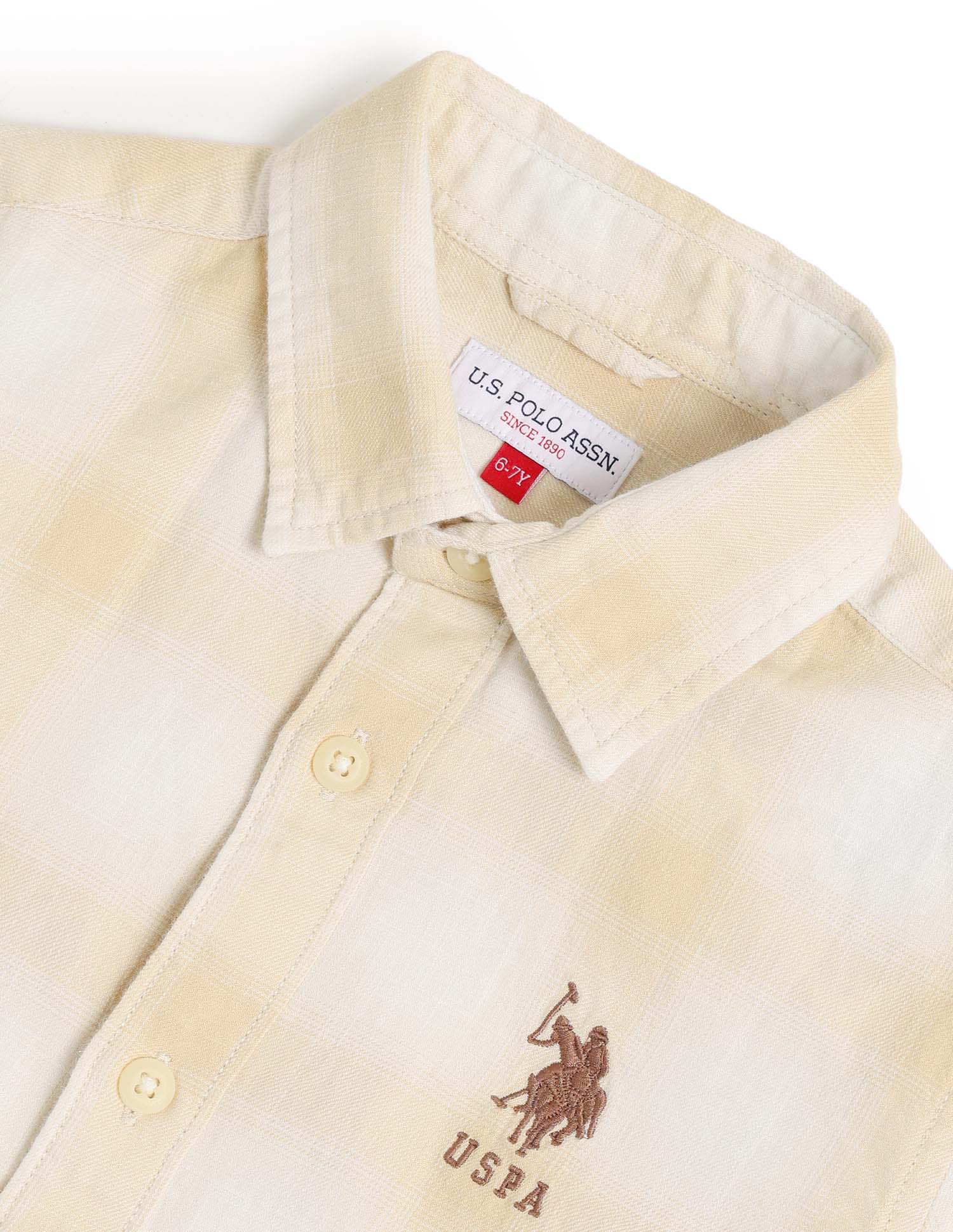 Boys Plaid Checked Regular Fit Shirt Beige - U.S. POLO ASSN. | Large