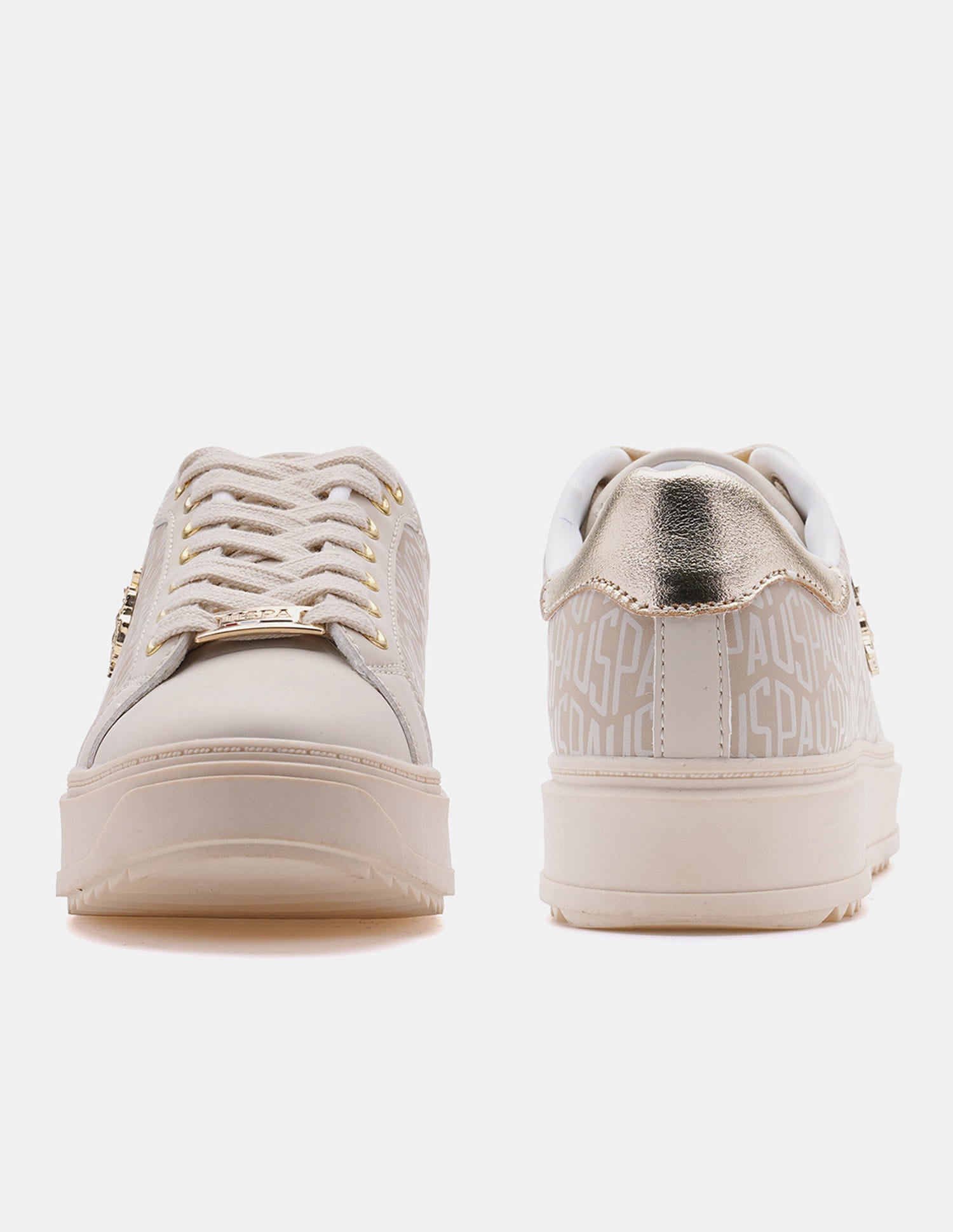 Round Toe Brand Printed Narcisa Sneakers Beige - U.S. Polo Assn. India | Large