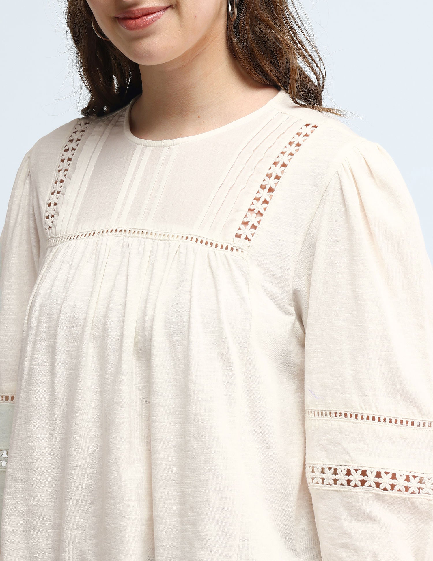 Lace Detailed Cotton Top Off White - U.S. POLO ASSN. | Large