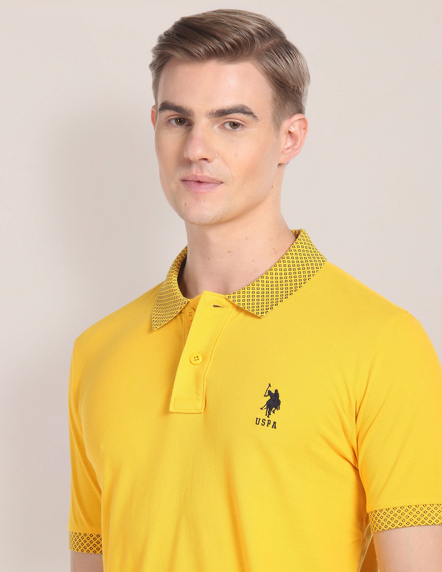Solid Cotton Polo Shirt Yellow - U.S. Polo Assn. India | Large