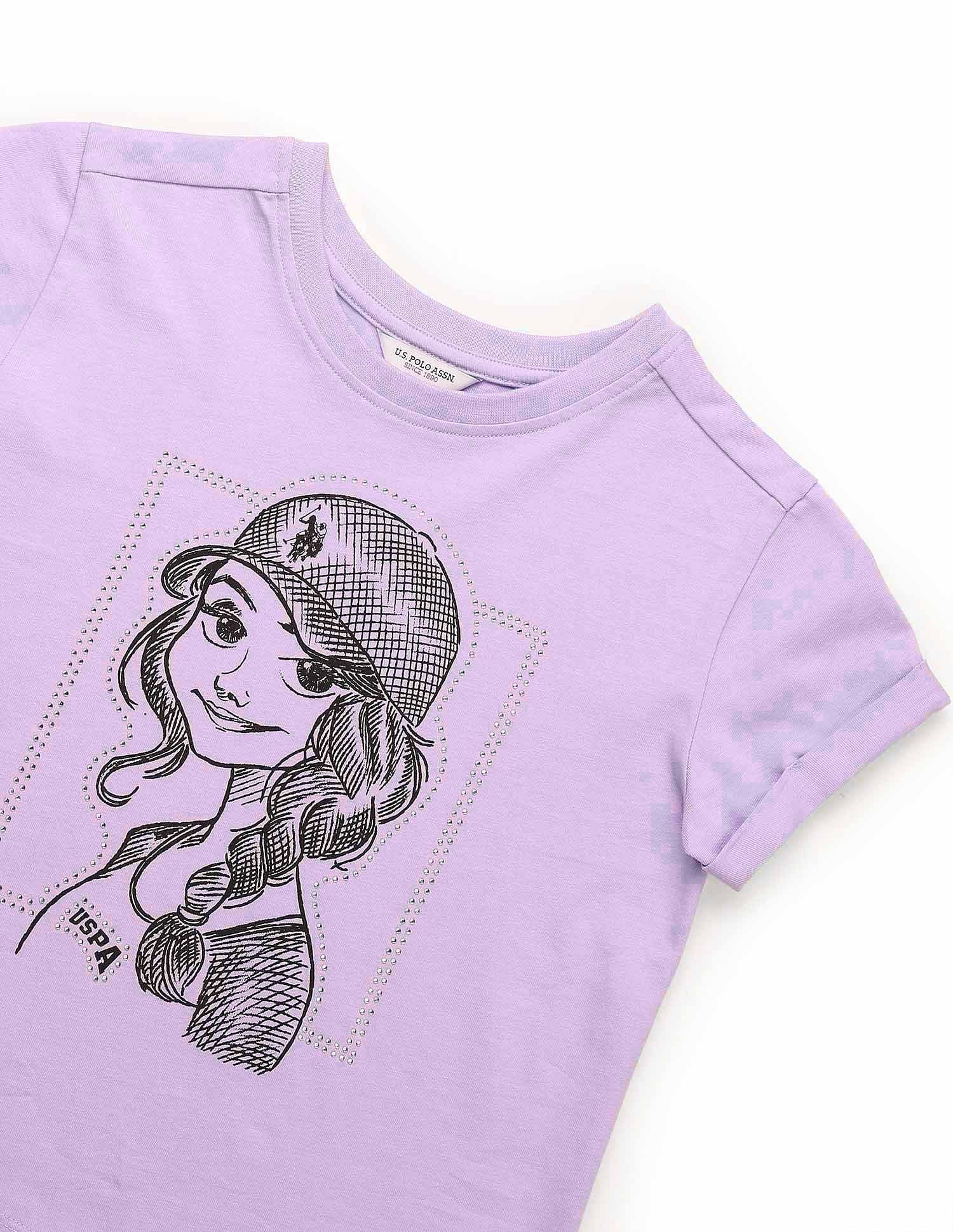 Girls Stud Detailed Relaxed Fit T-Shirt Light Purple - U.S. POLO ASSN. | Large