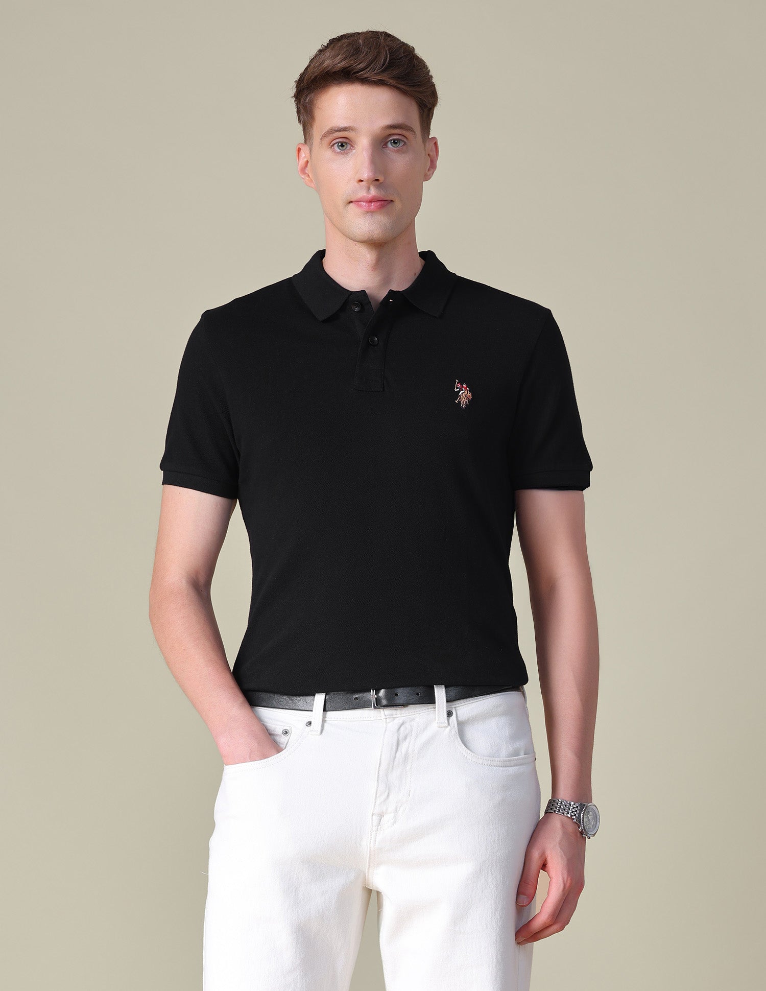 Brand Embroidered Slim Fit Polo Shirt Black - U.S. POLO ASSN. | Large