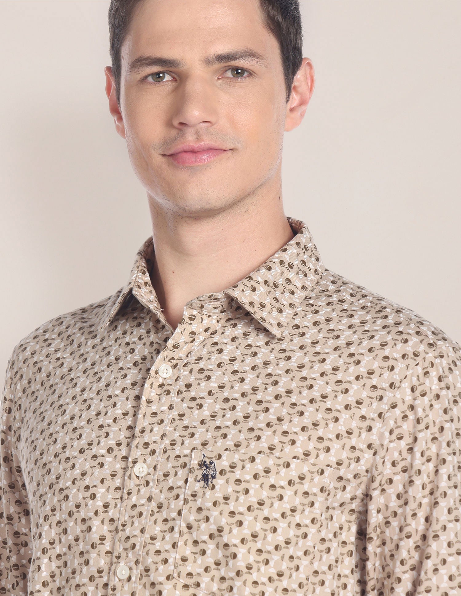 Geometric Print Dobby Shirt Beige - U.S. POLO ASSN. | Large