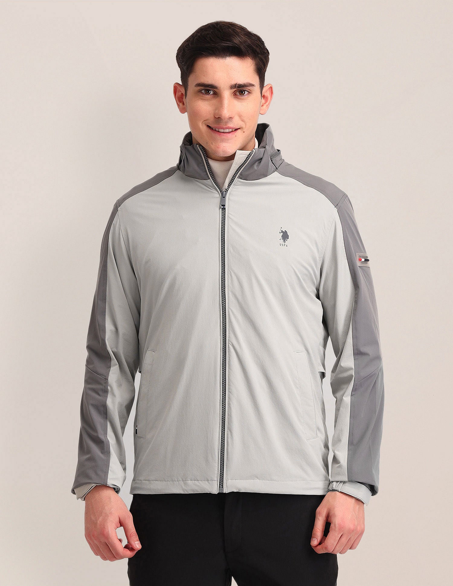 Regular Fit Solid Bomber Jacket Grey - U.S. Polo Assn. India | Large
