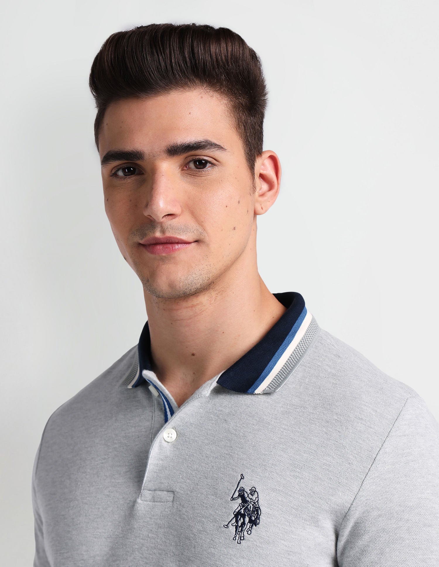 Muscle Fit Heathered Polo Shirt Grey - U.S. Polo Assn. India | Large