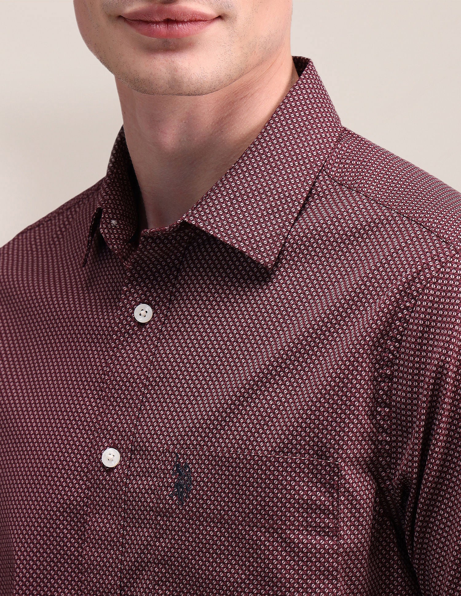 Geometric Print Pure Cotton Shirt Maroon - U.S. Polo Assn. India | Large