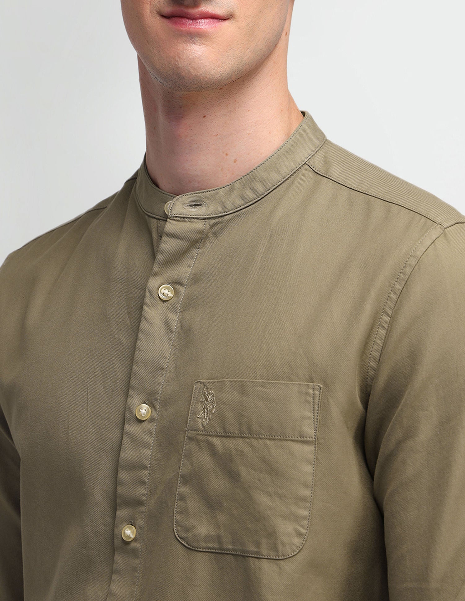 Solid Slim Fit Shirt Khaki - U.S. Polo Assn. India | Large