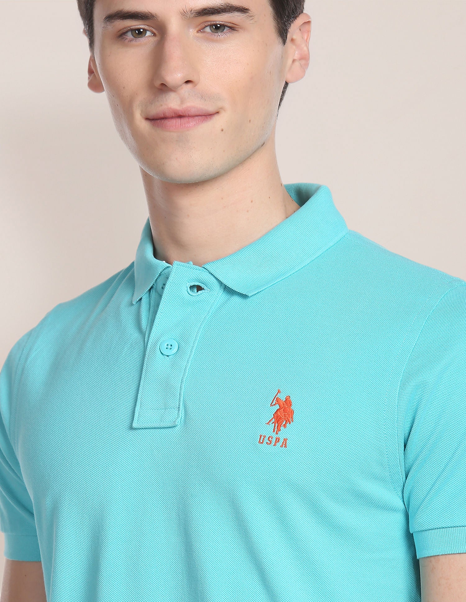 Ribbed Collar Solid Polo Shirt Light Blue - U.S. Polo Assn. India | Large