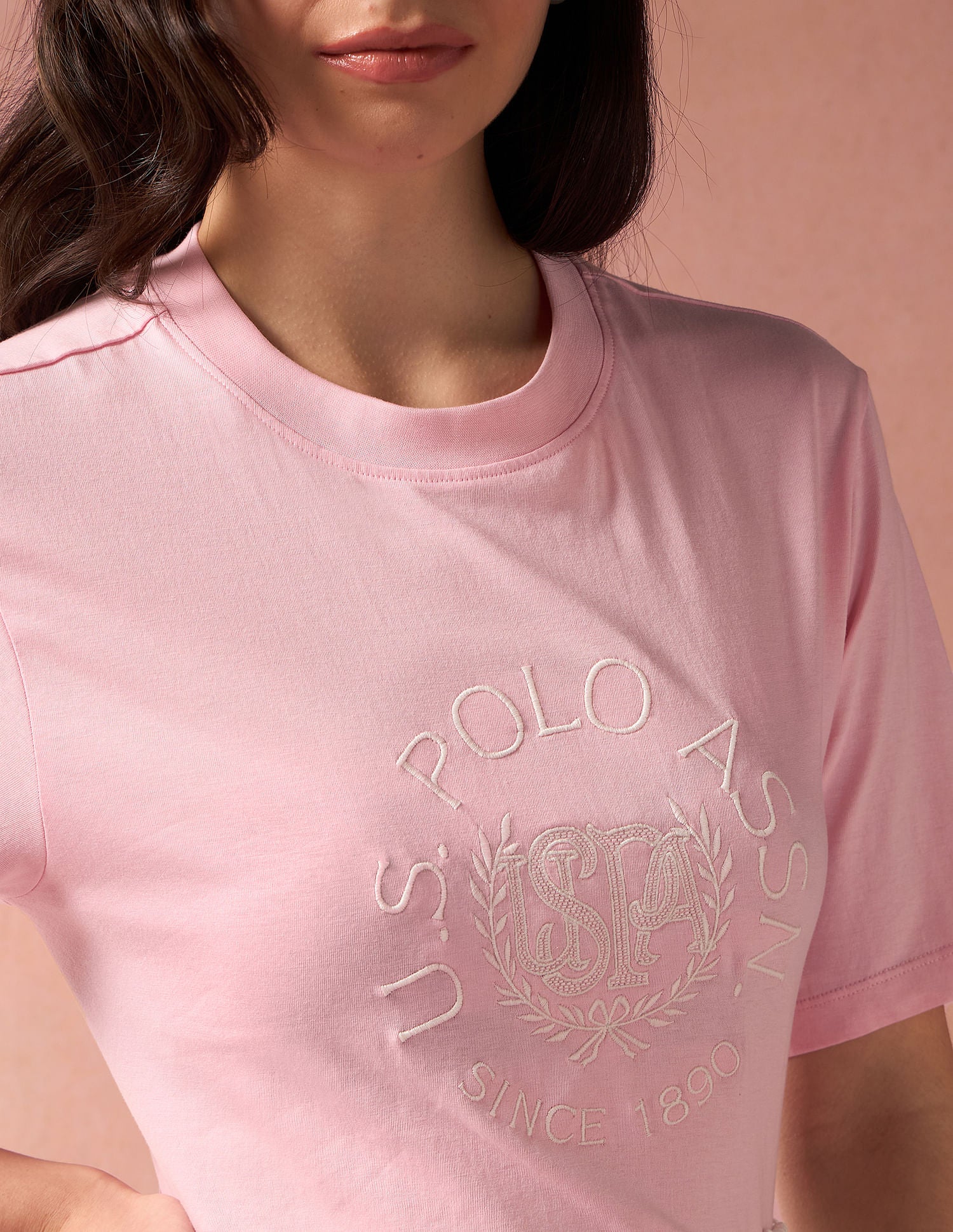 Embroidered Logo Boxy T-Shirt Light Pink - U.S. POLO ASSN. | Large