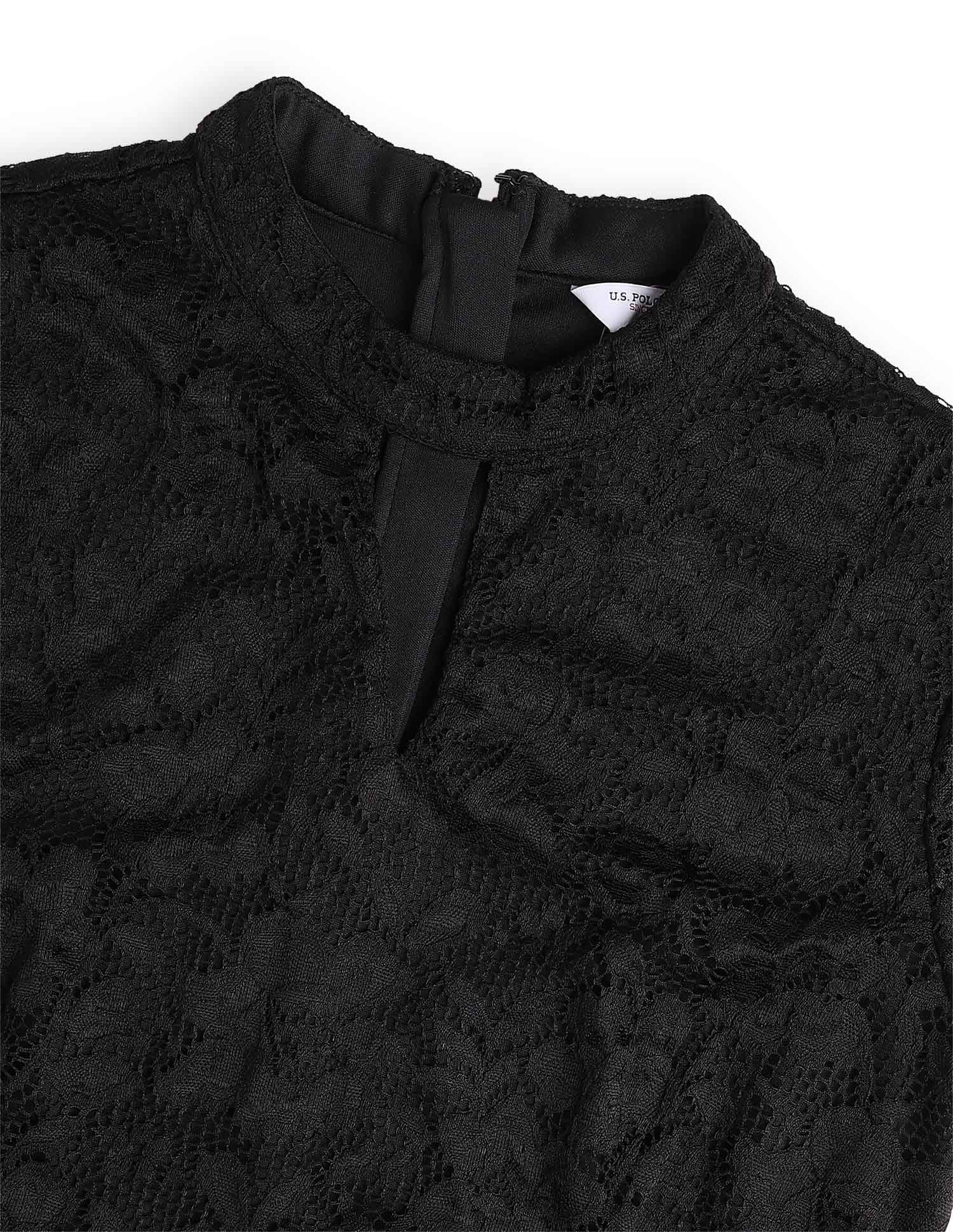 Solid Regular Fit Lace Dress Black - U.S. POLO ASSN. | Large
